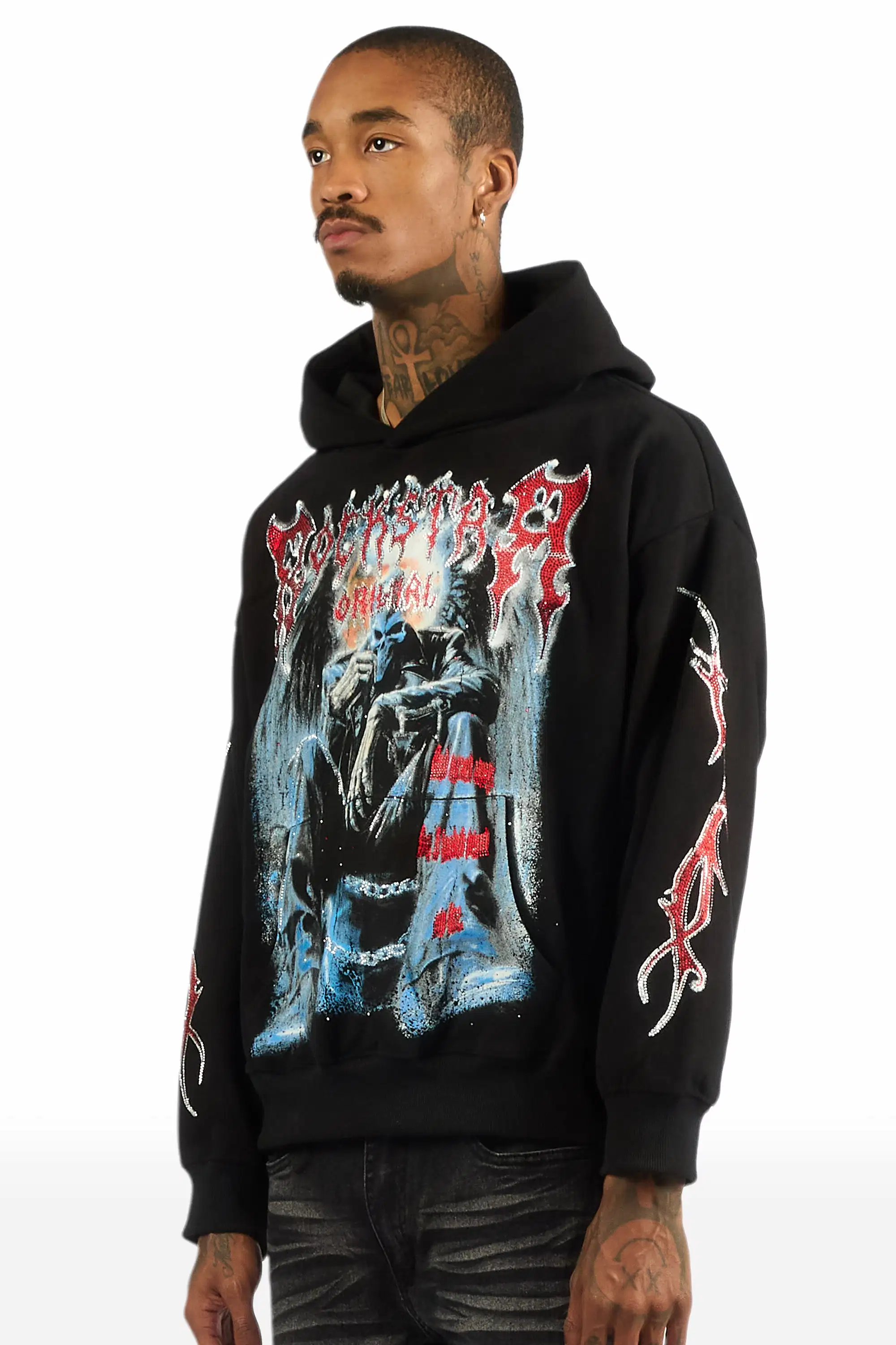 Krowne Black Rhinestone Oversized Hoodie - Image 6