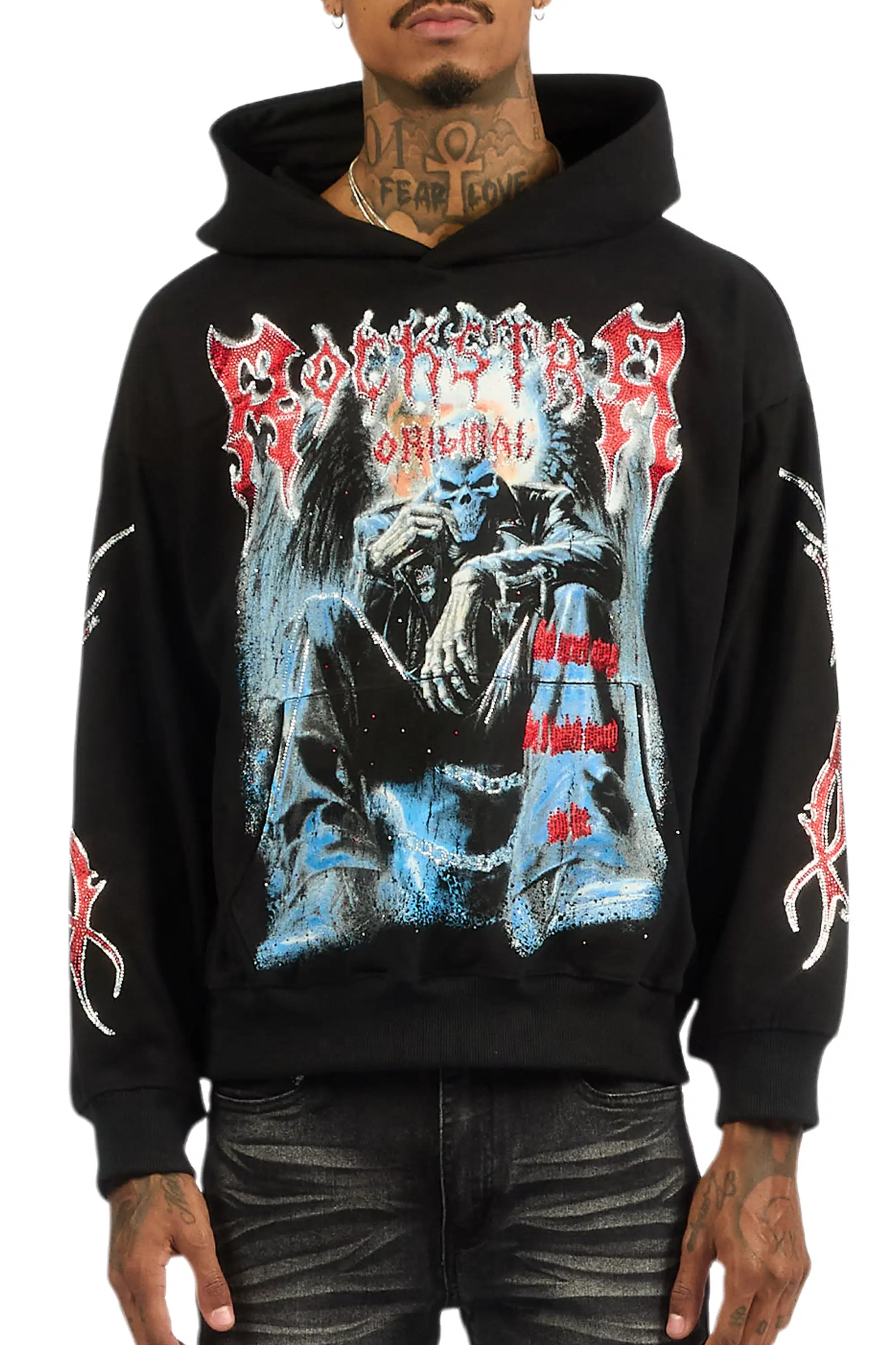 Krowne Black Rhinestone Oversized Hoodie - Image 8