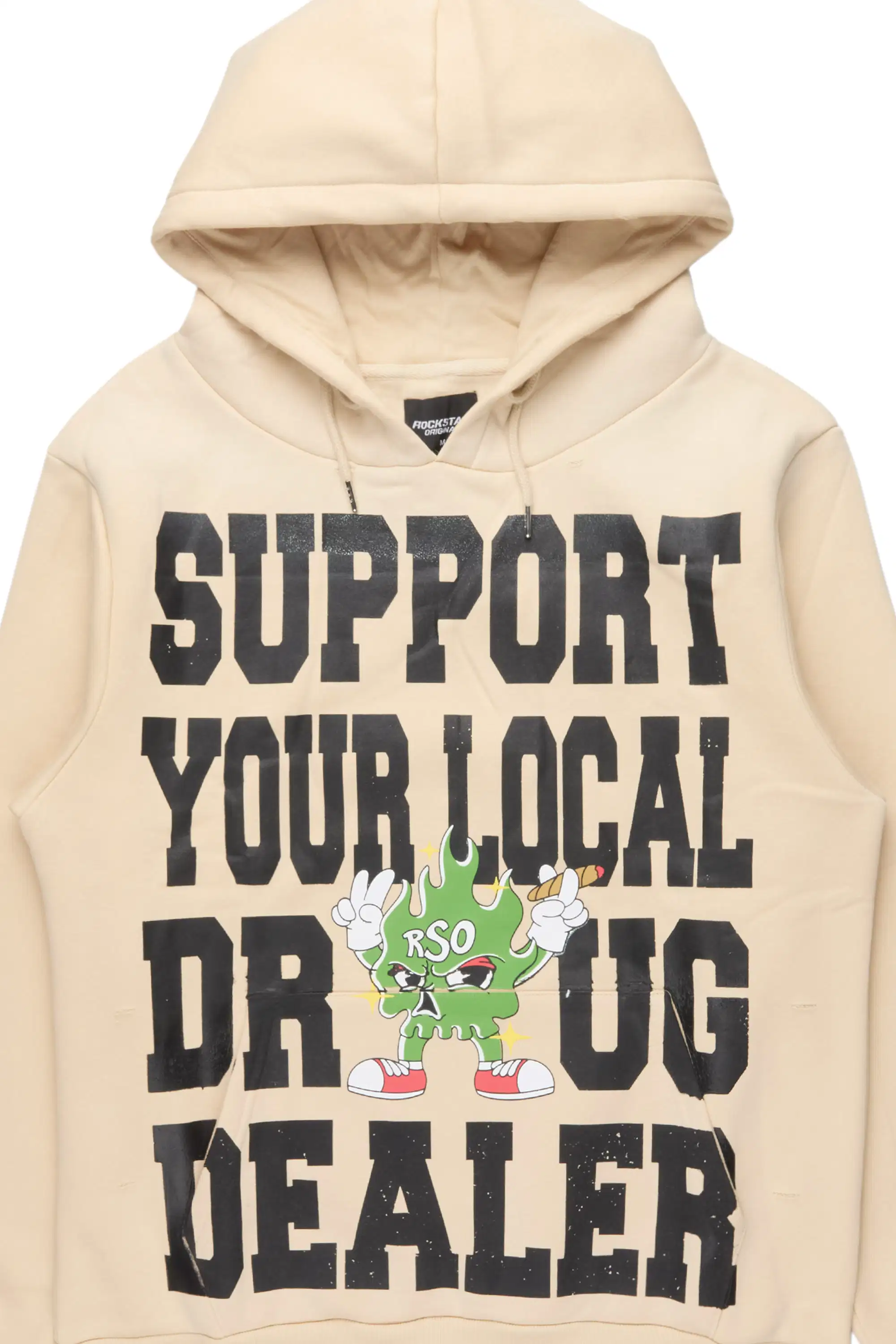 Tarl Beige Distressed Graphic Relaxed Hoodie - Image 6