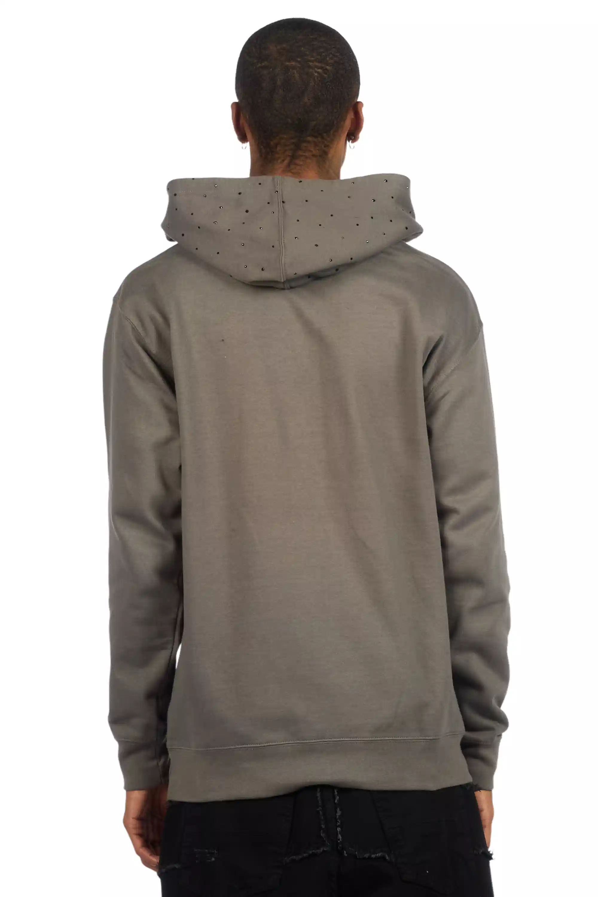 Thryll Heather Grey/Black Rhinestone Graphic Hoodie - Image 4