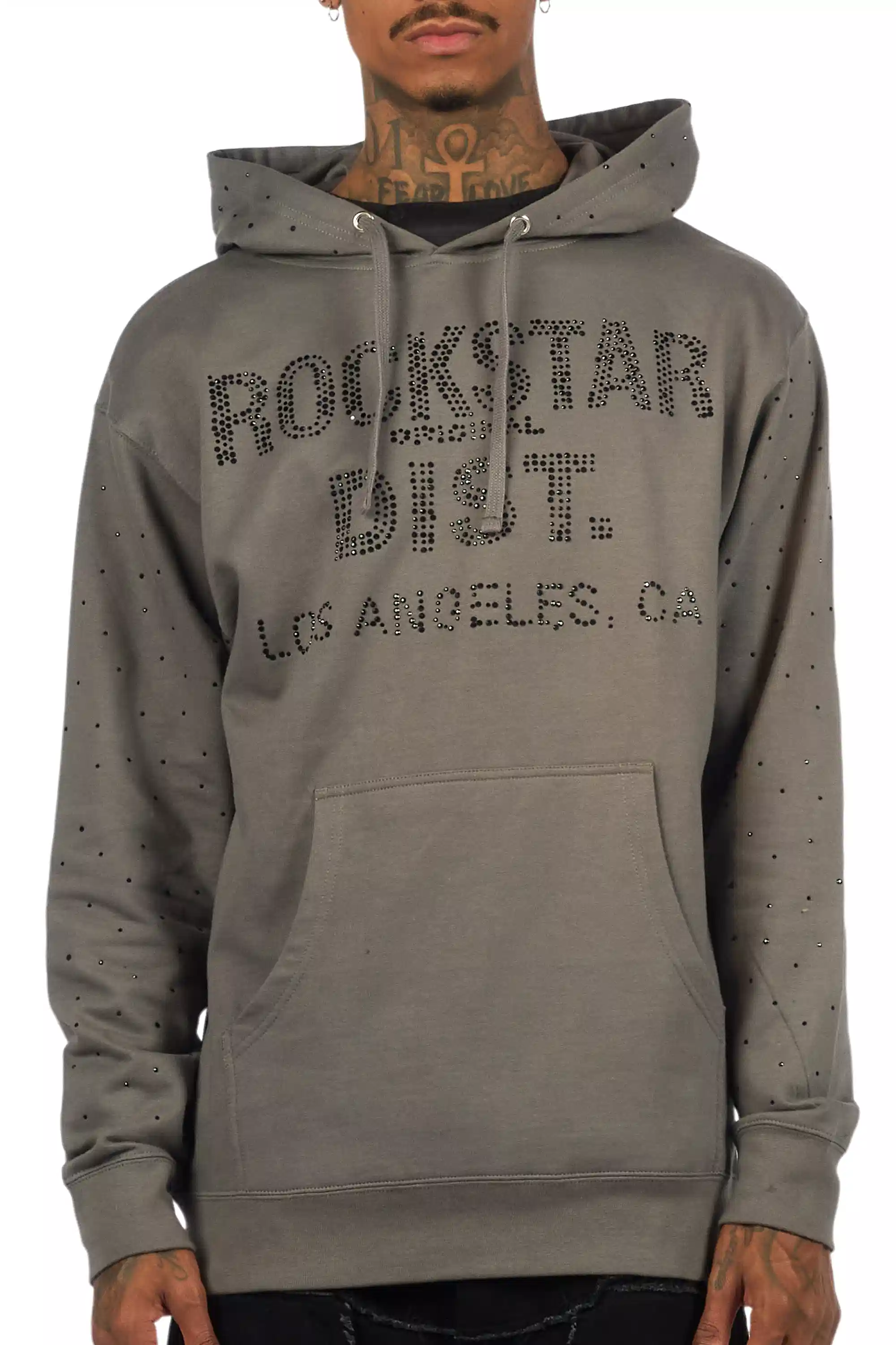 Thryll Heather Grey/Black Rhinestone Graphic Hoodie - Image 9