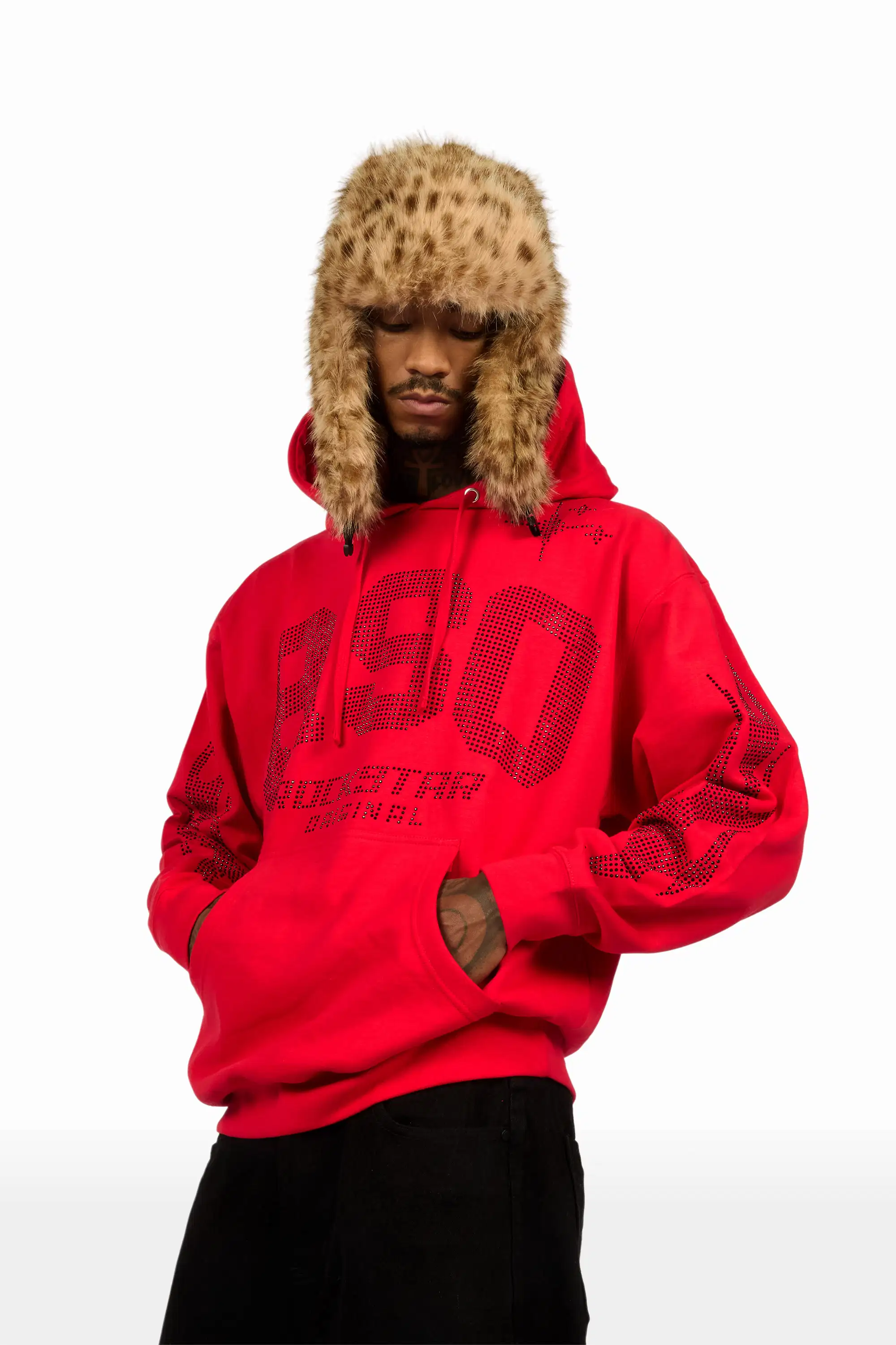 Merek Red/Black Rhinestone Graphic Hoodie - Image 3