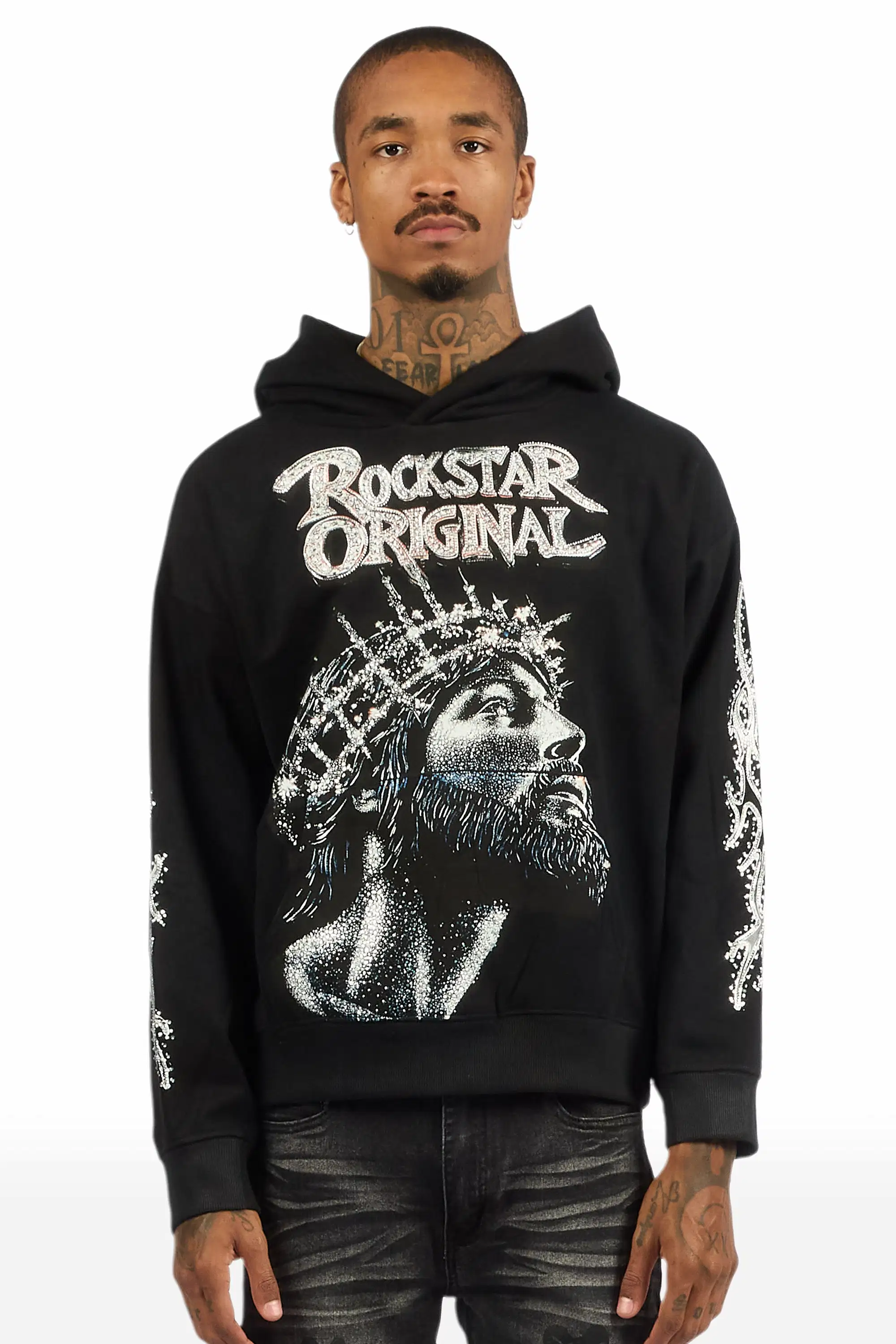 Darius Black Rhinestone Oversized Hoodie - Image 3