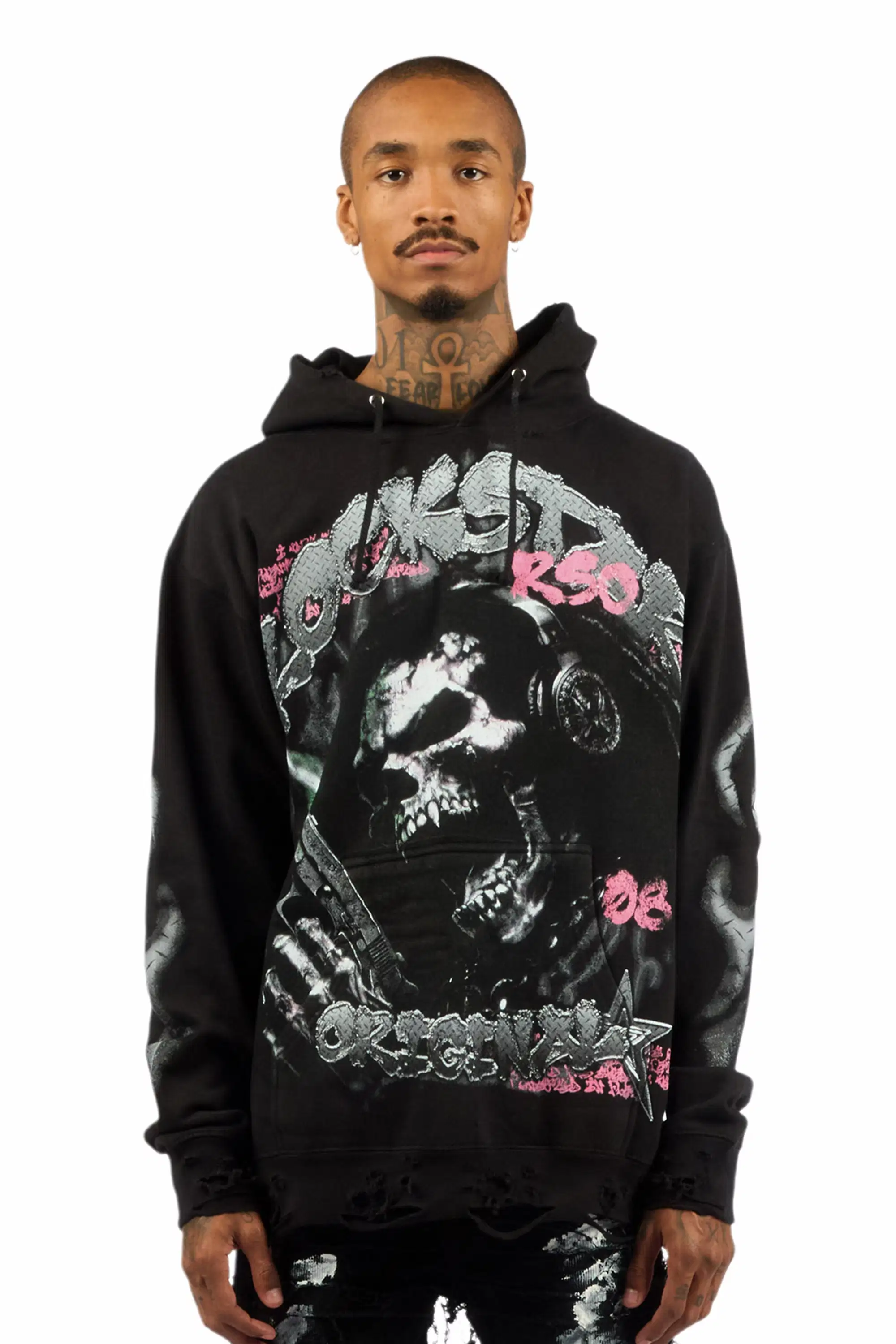 Tylenz Black/Multi Distressed Graphic Hoodie - Image 2