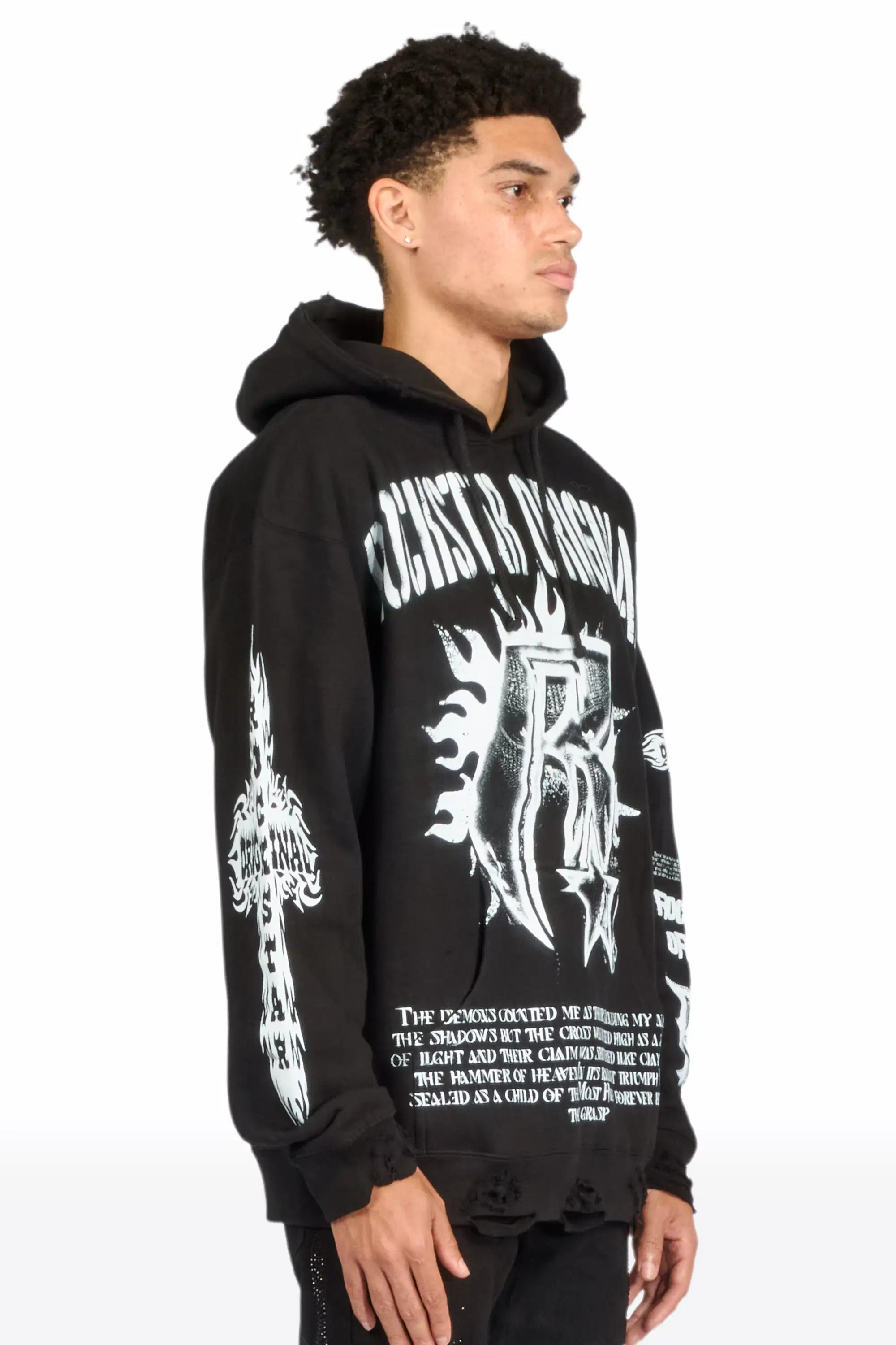 Raxil Black/Multi Distressed Graphic Hoodie - Image 3