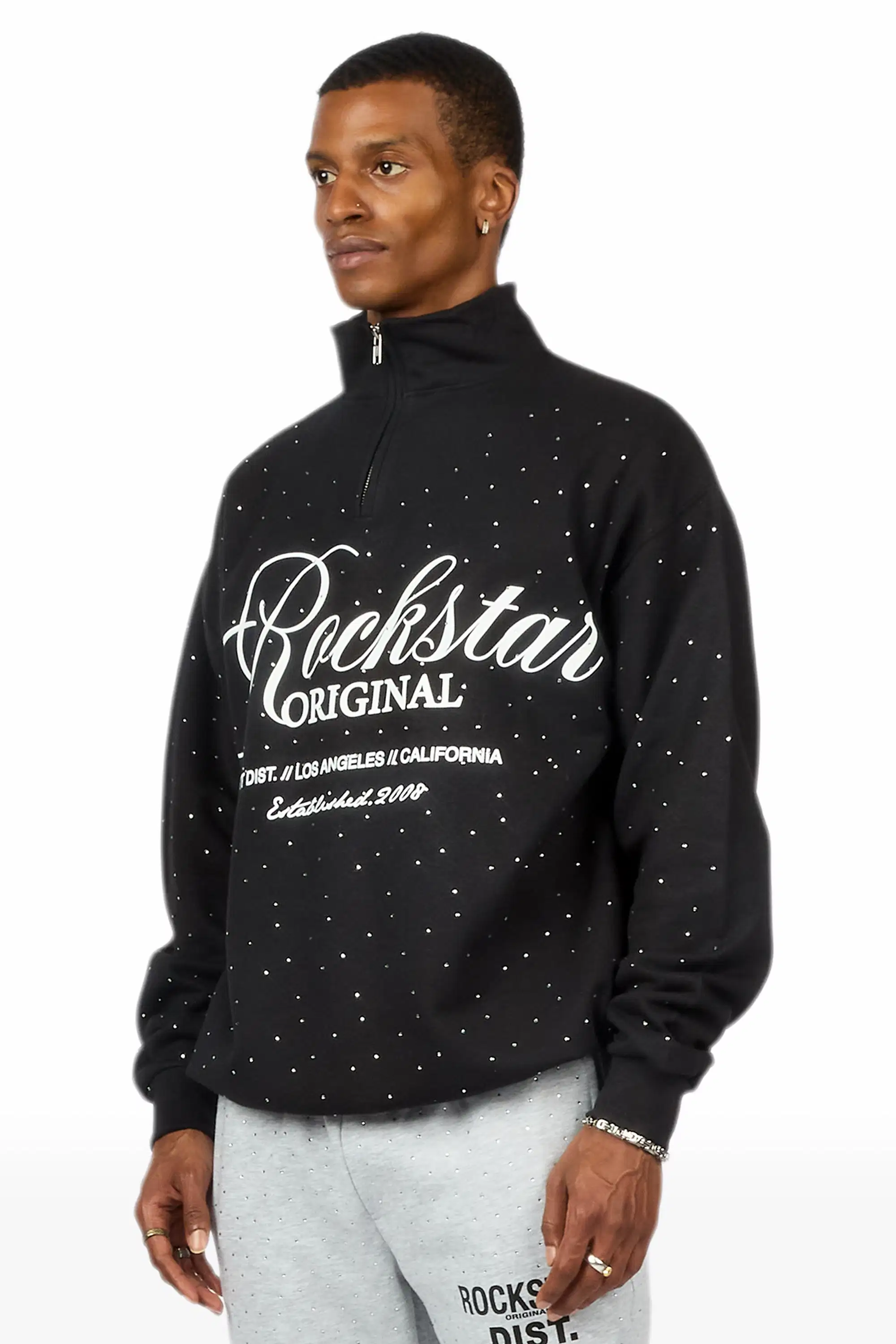 Cero Black Rhinestone Quarter-Zip Sweatshirt - Image 6