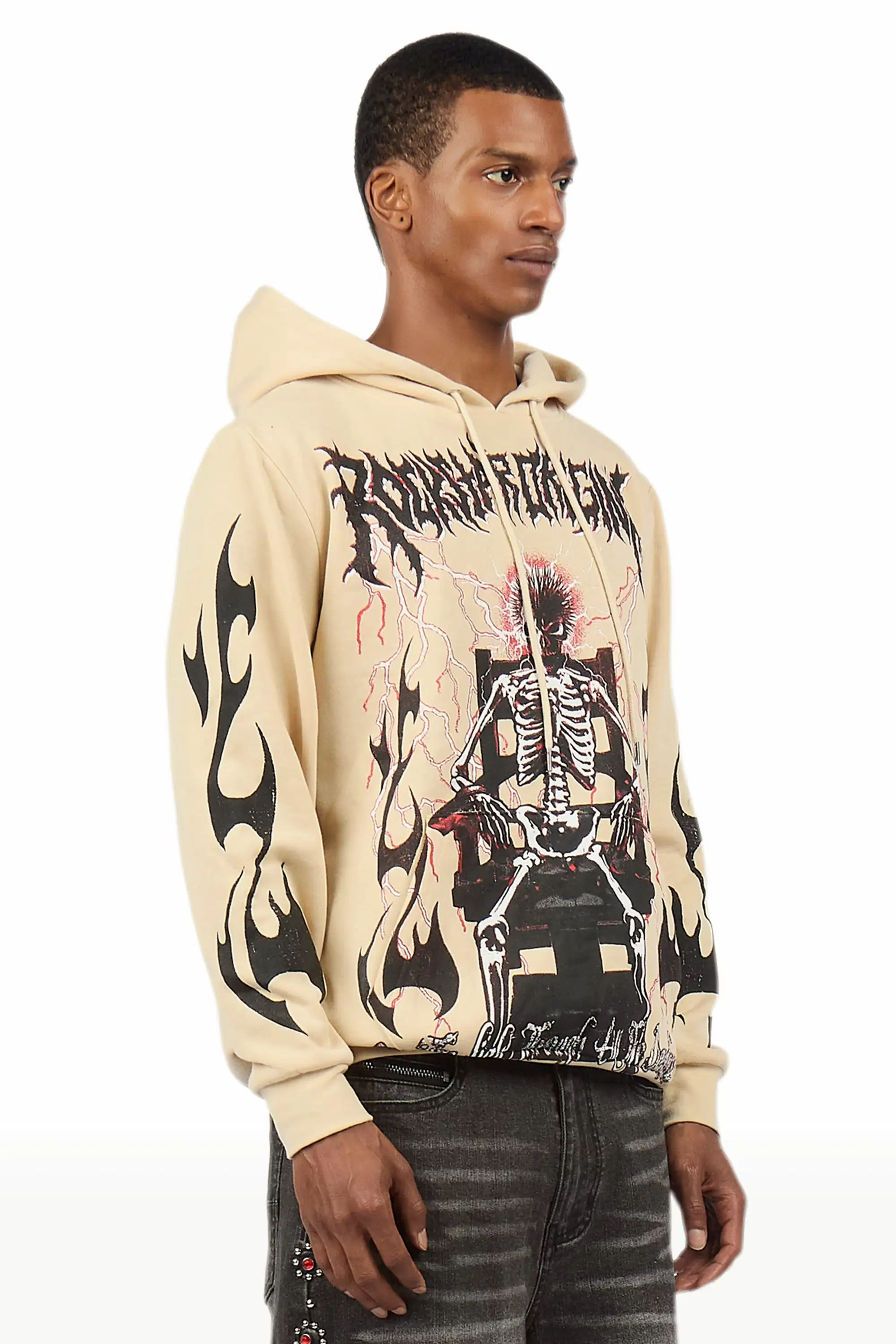Deathrow 2.0 Beige Graphic Hoodie - Image 4
