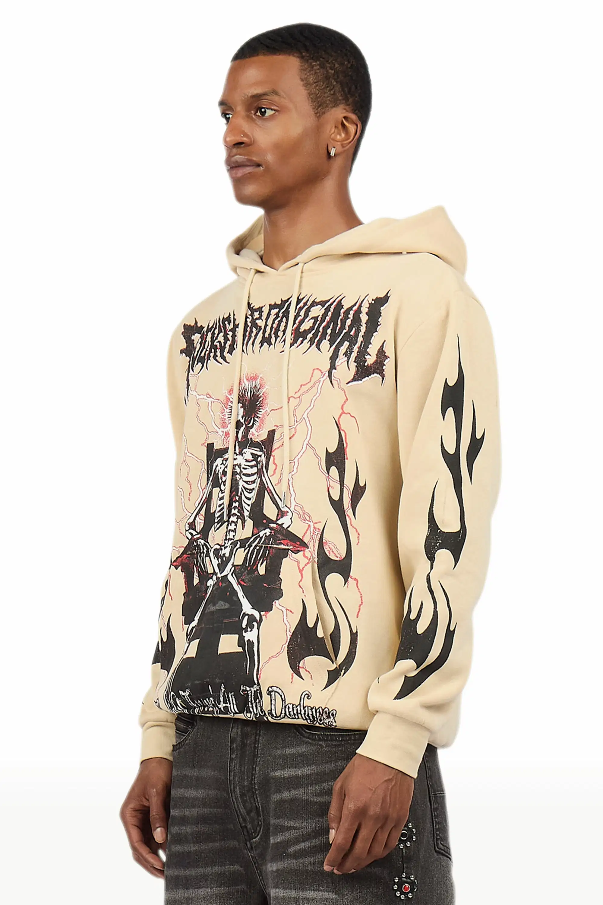Deathrow 2.0 Beige Graphic Hoodie - Image 6