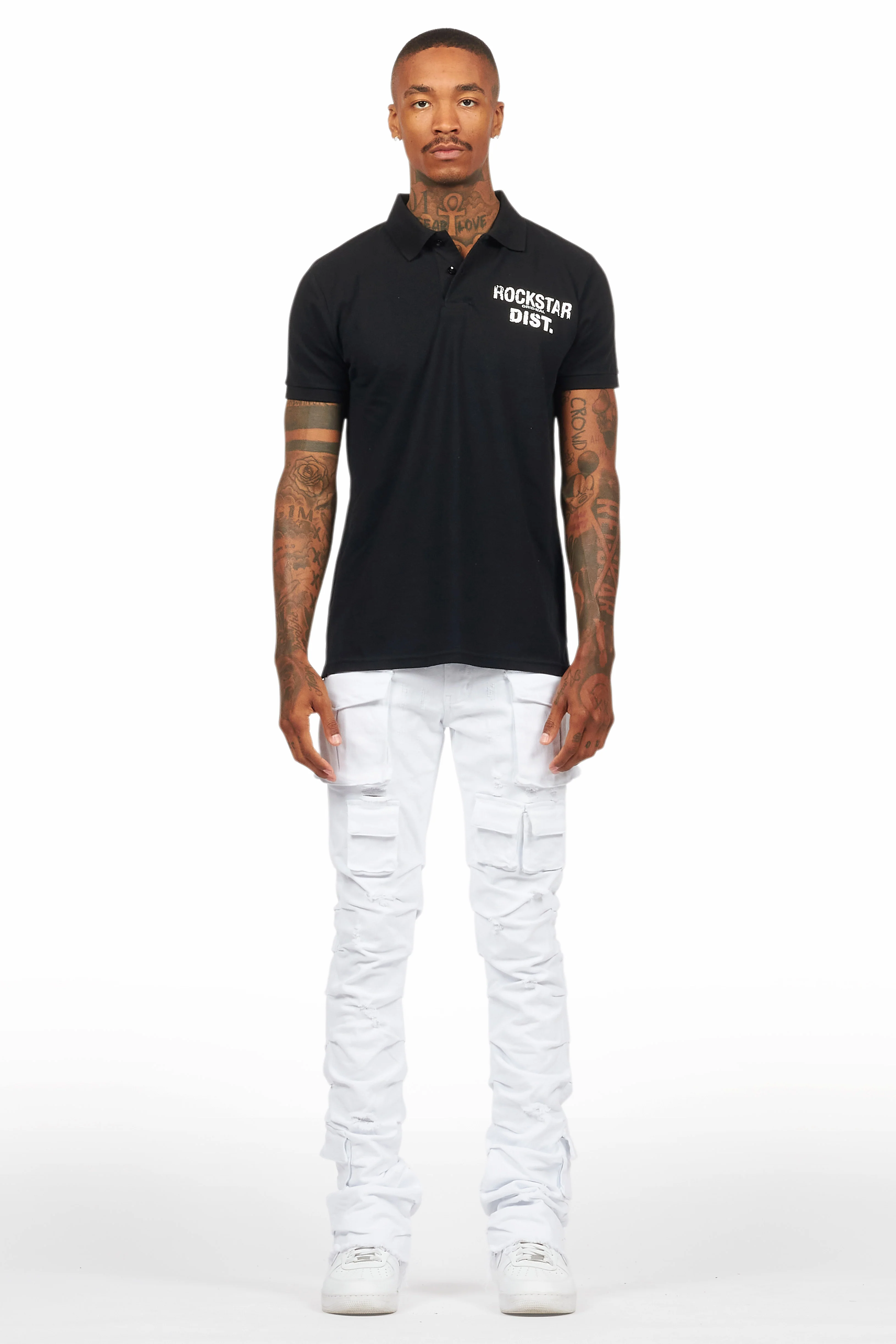 Flynn Black/White Polo Shirt - Image 2
