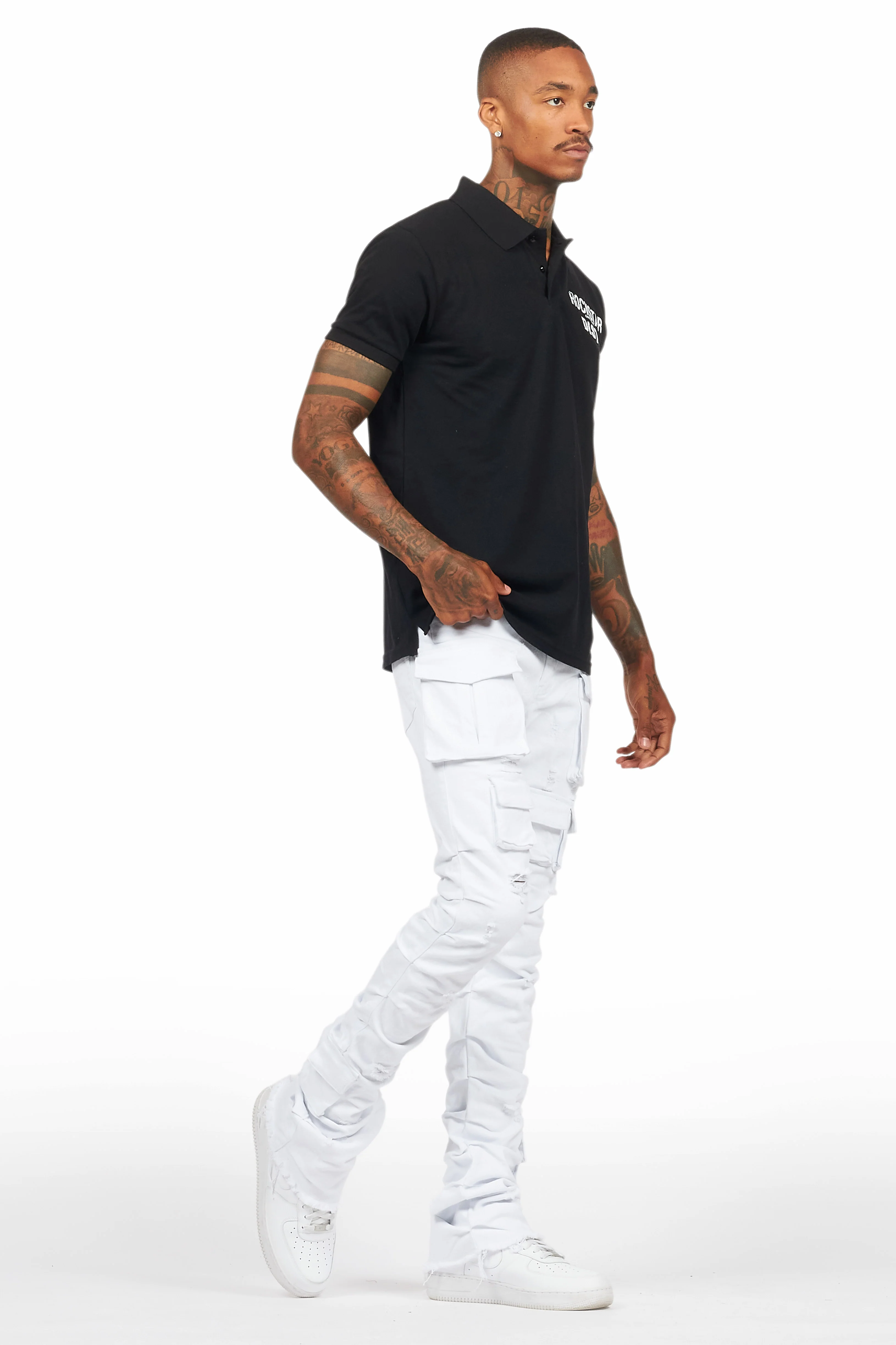 Flynn Black/White Polo Shirt - Image 3