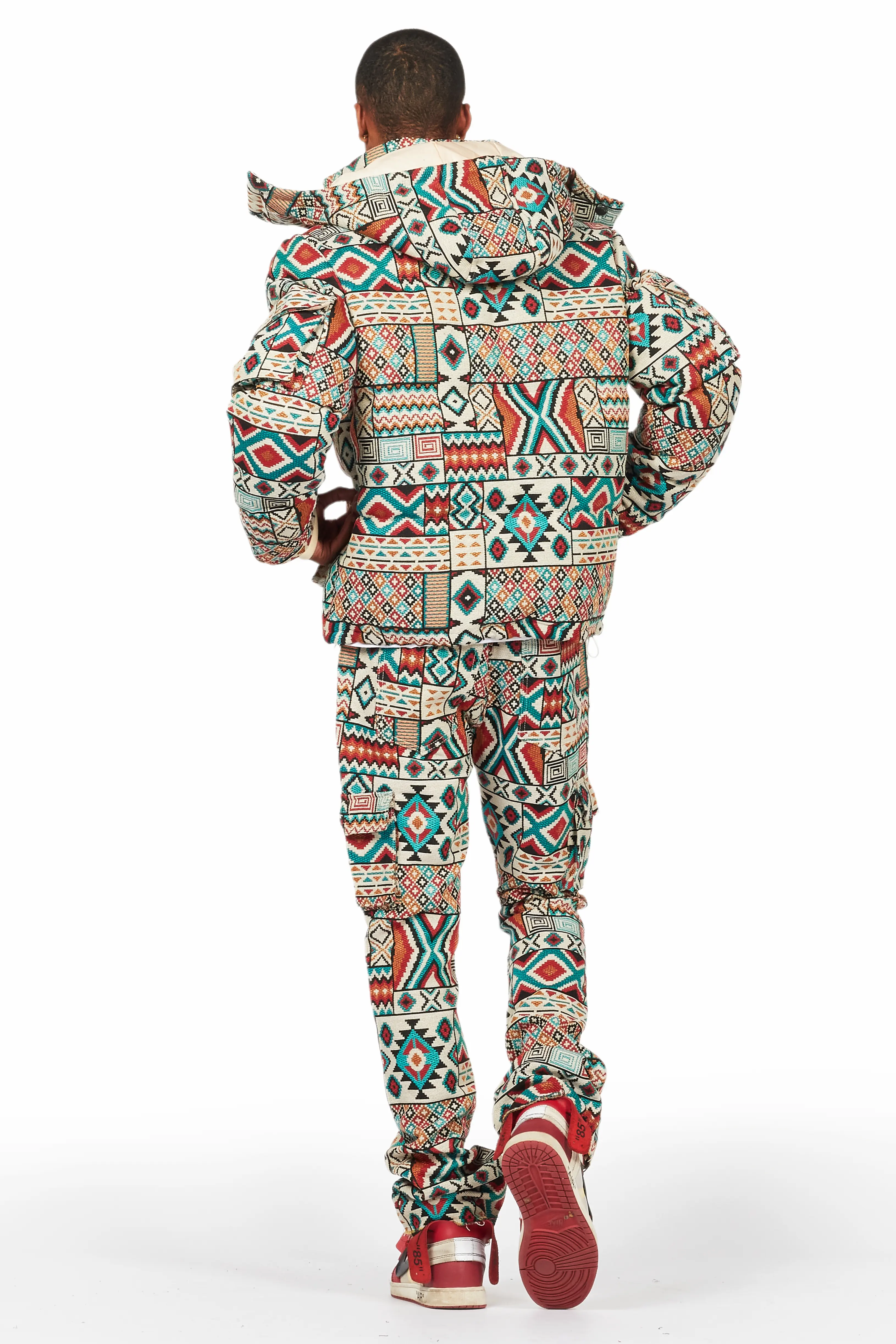 Nard Beige Multi Tapestry Puffer Jacket - Image 4