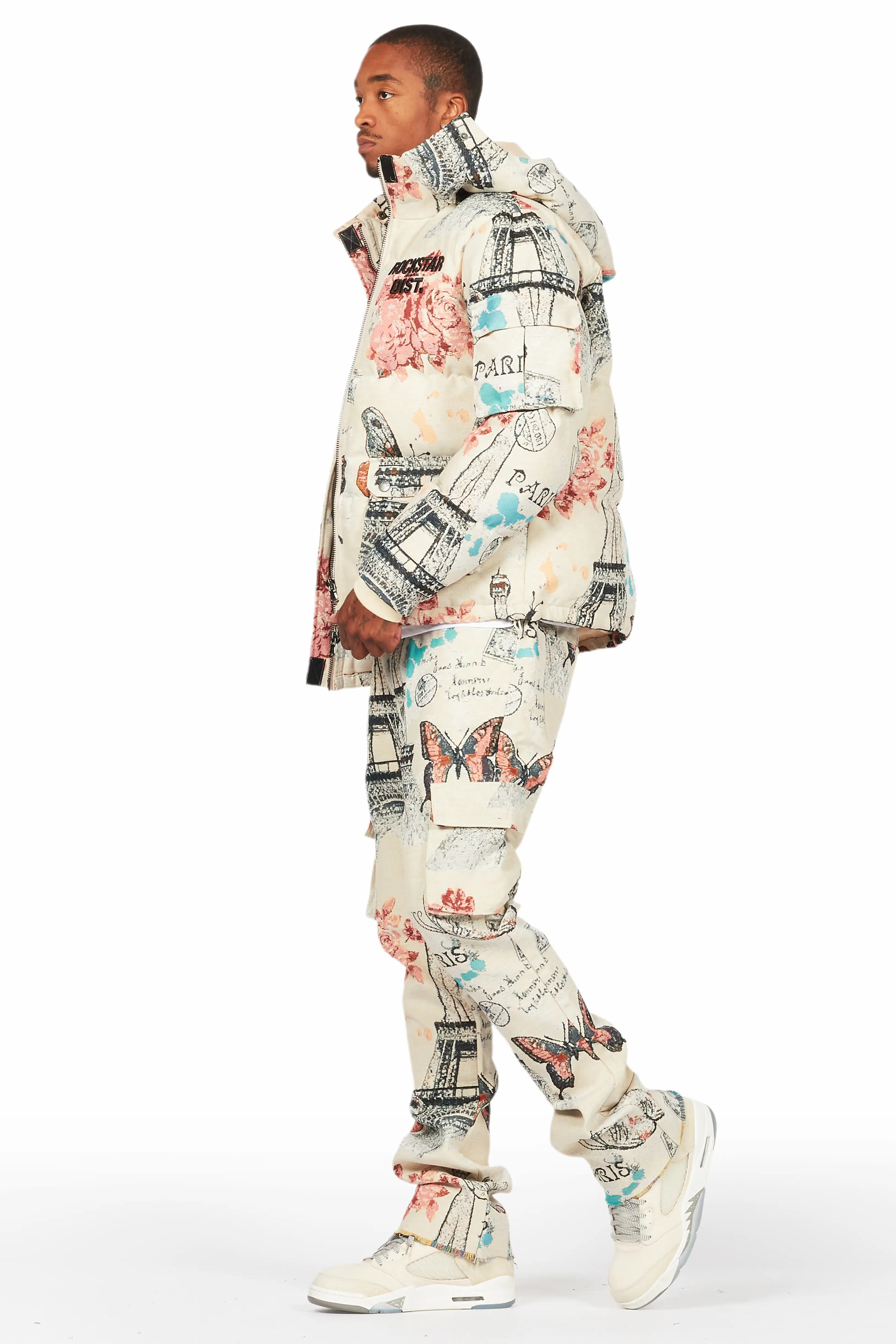 Lamont Beige Multi Tapestry Puffer Jacket - Image 6