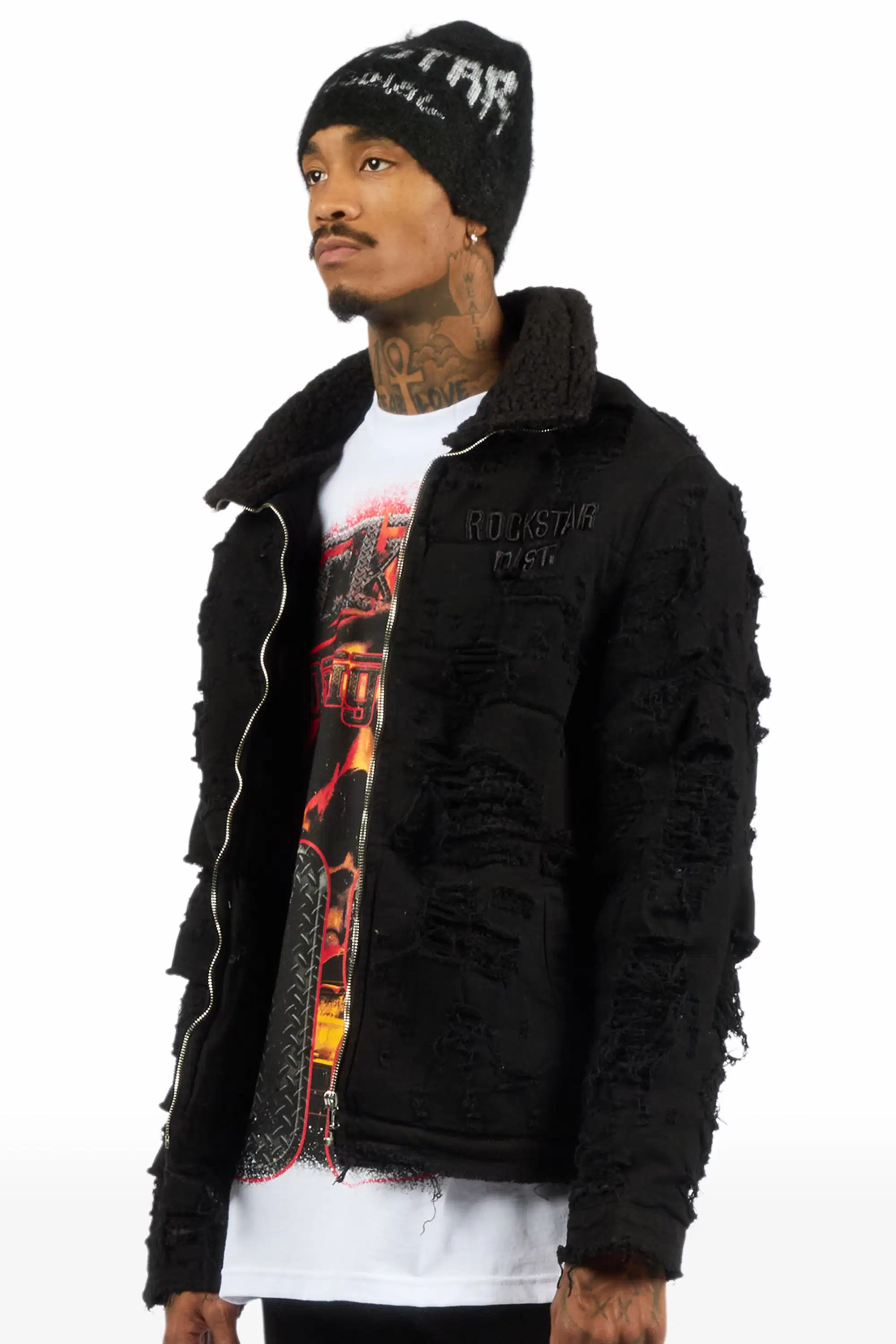 Faro Black/Black Denim Sherpa Puffer Jacket - Image 5
