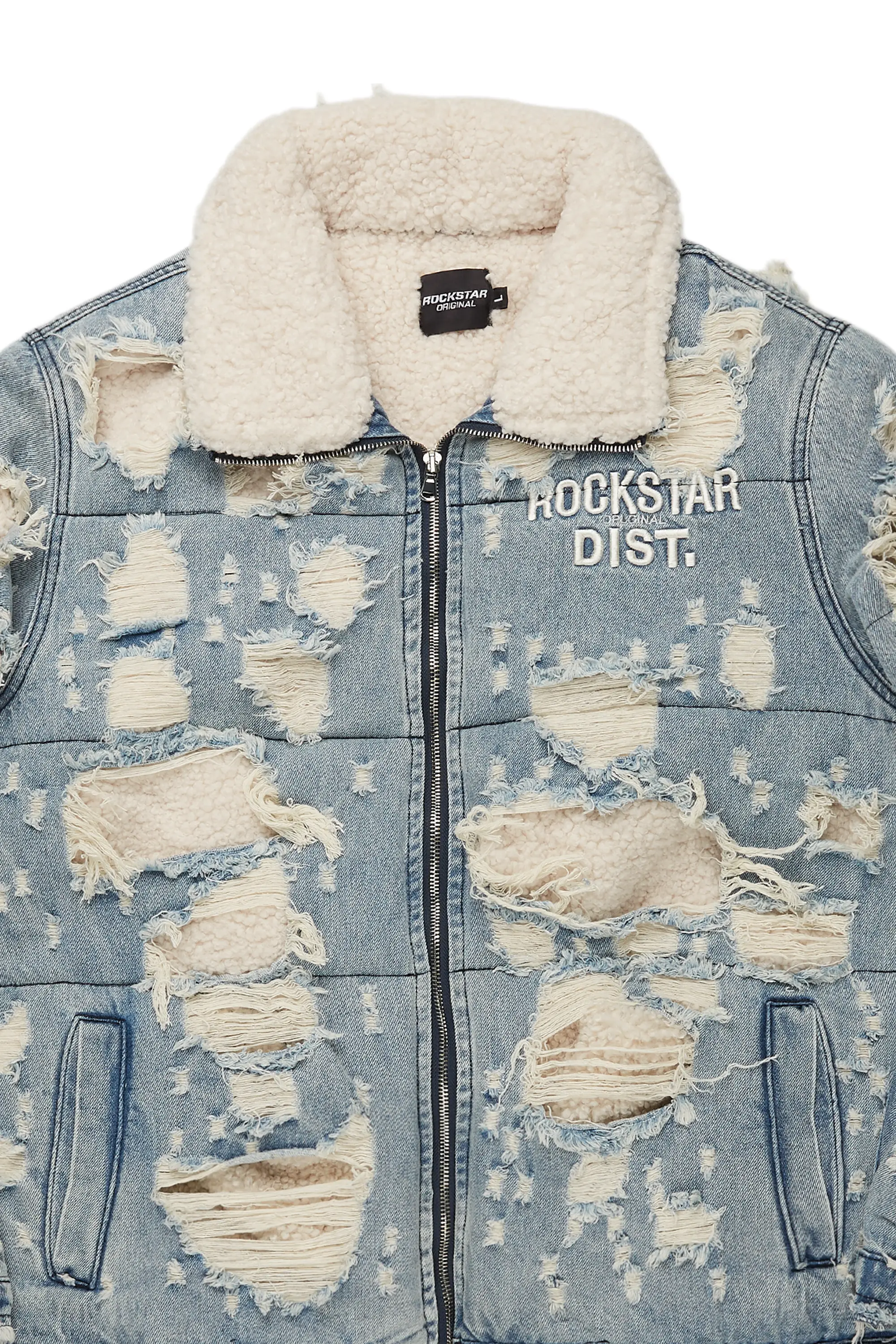 Faro Blue Denim Sherpa Puffer Jacket - Image 8