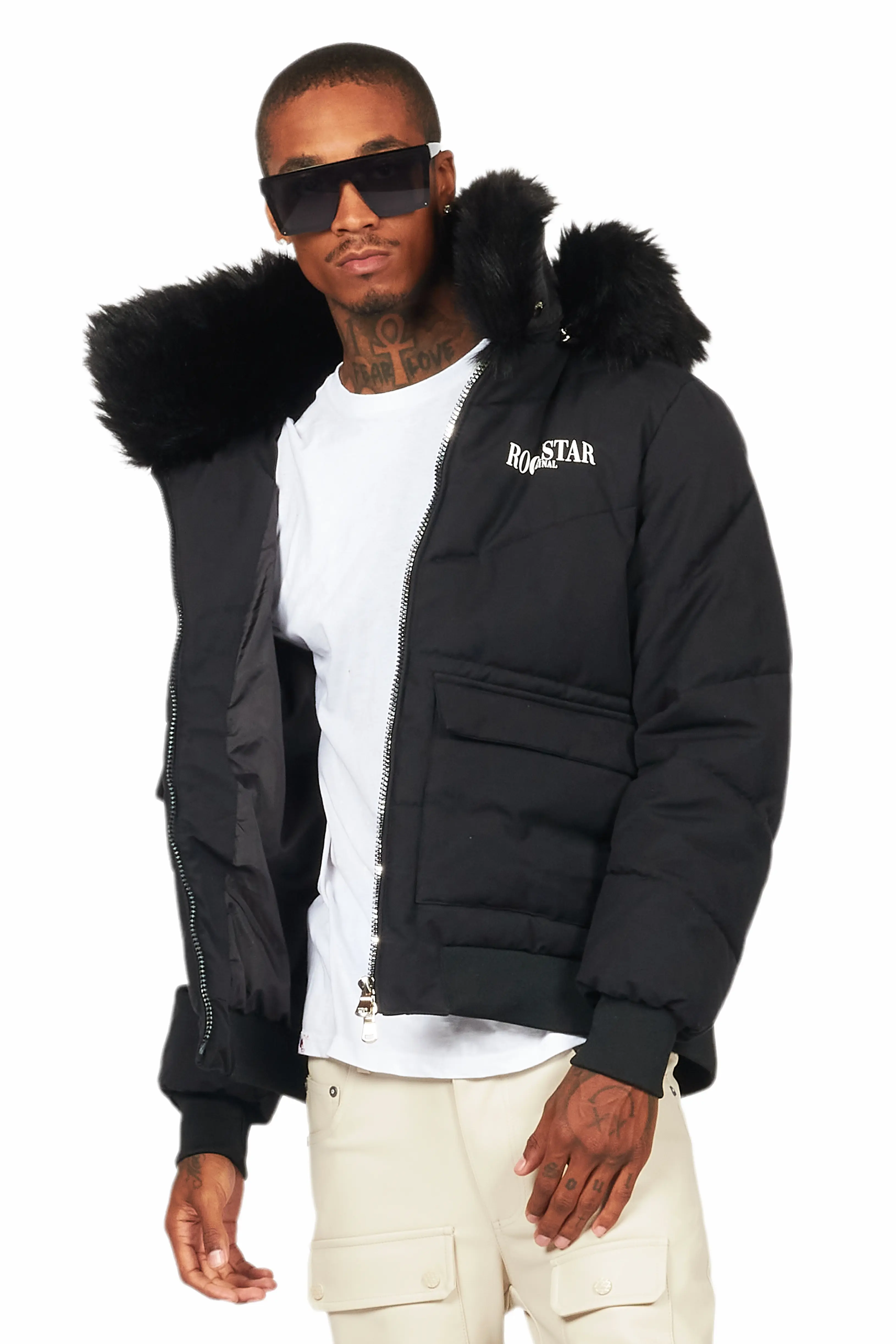 Langston Black Puffer Jacket with Fur Hood - Image 3