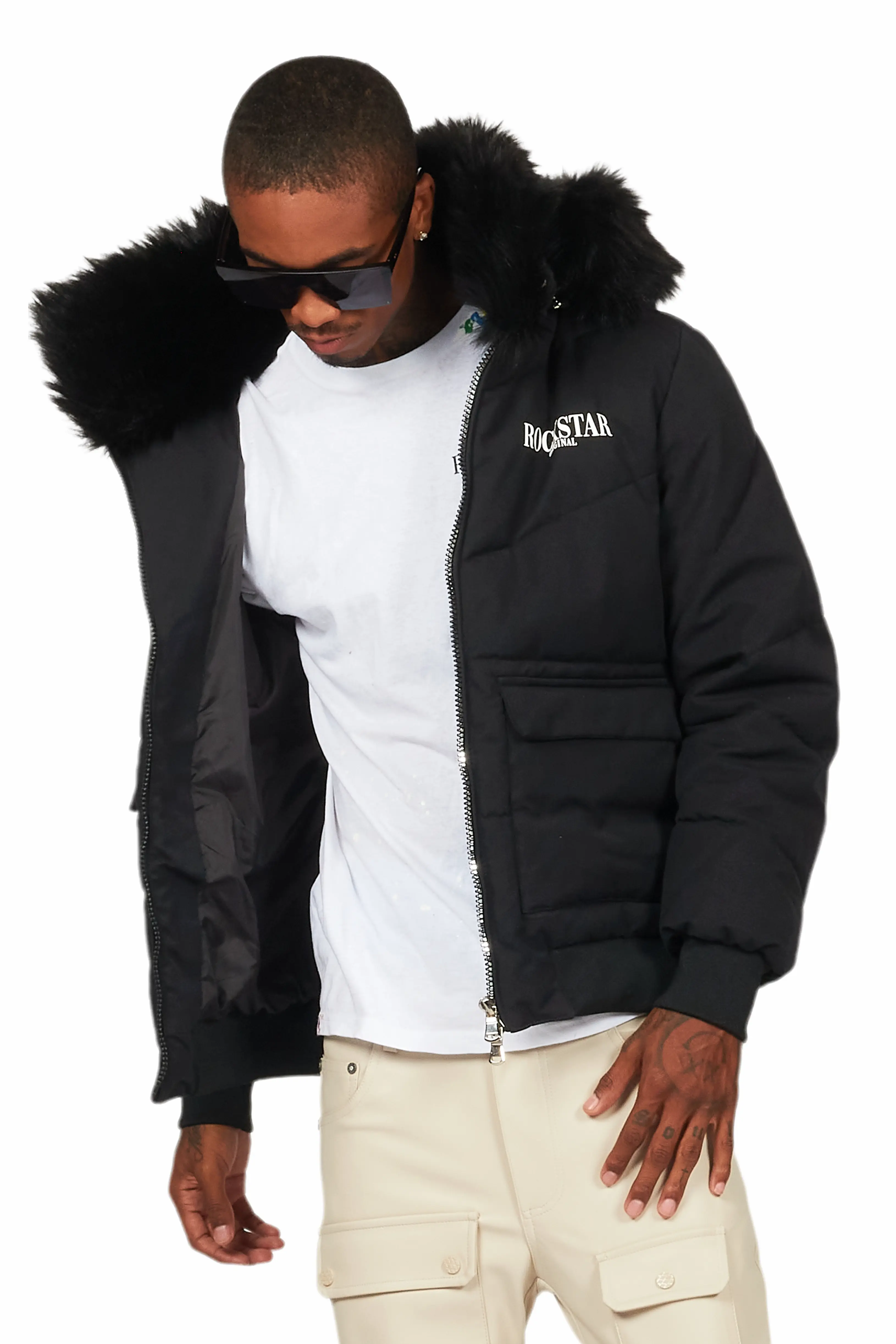 Langston Black Puffer Jacket with Fur Hood - Image 4