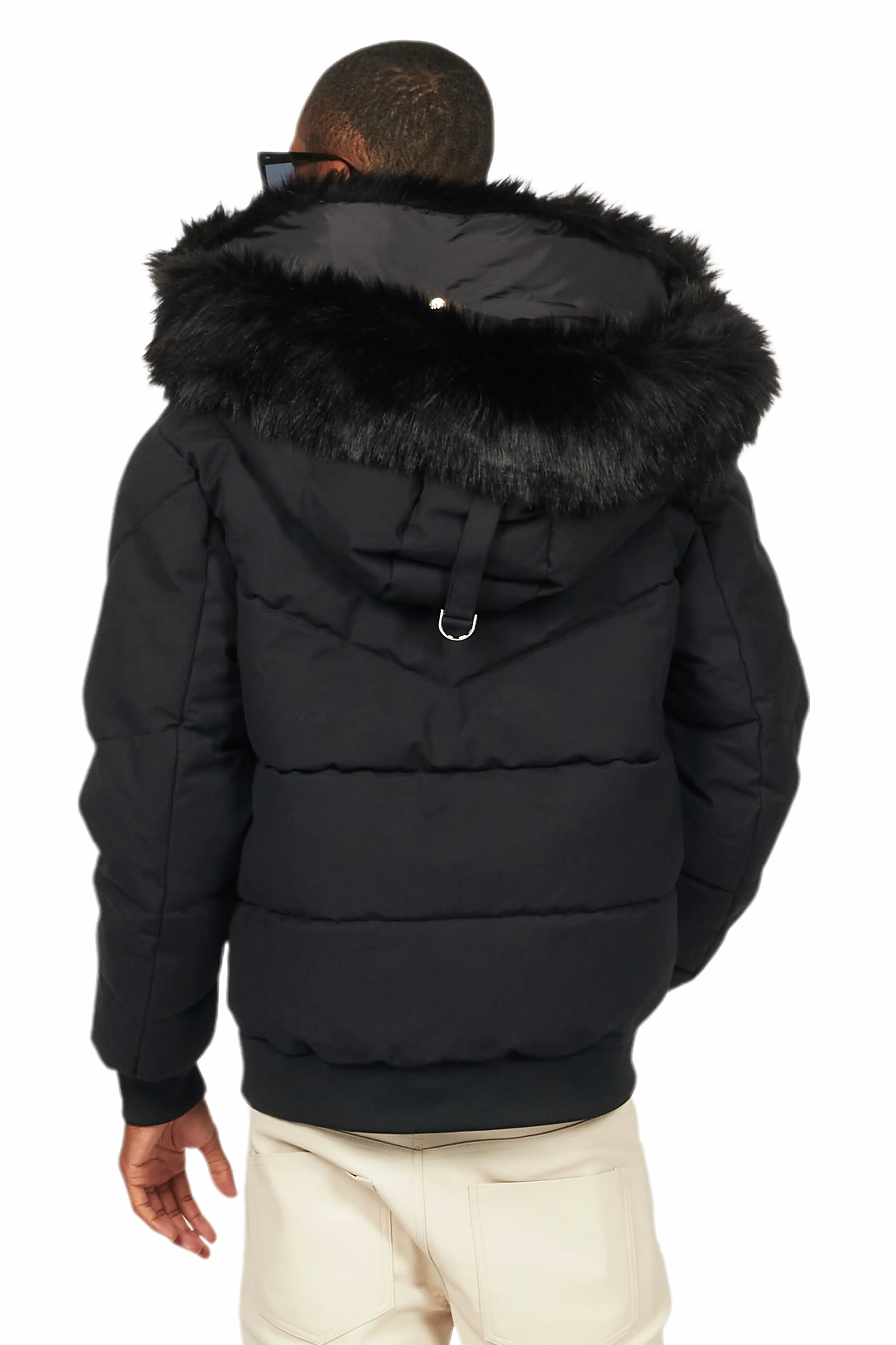 Langston Black Puffer Jacket with Fur Hood - Image 6