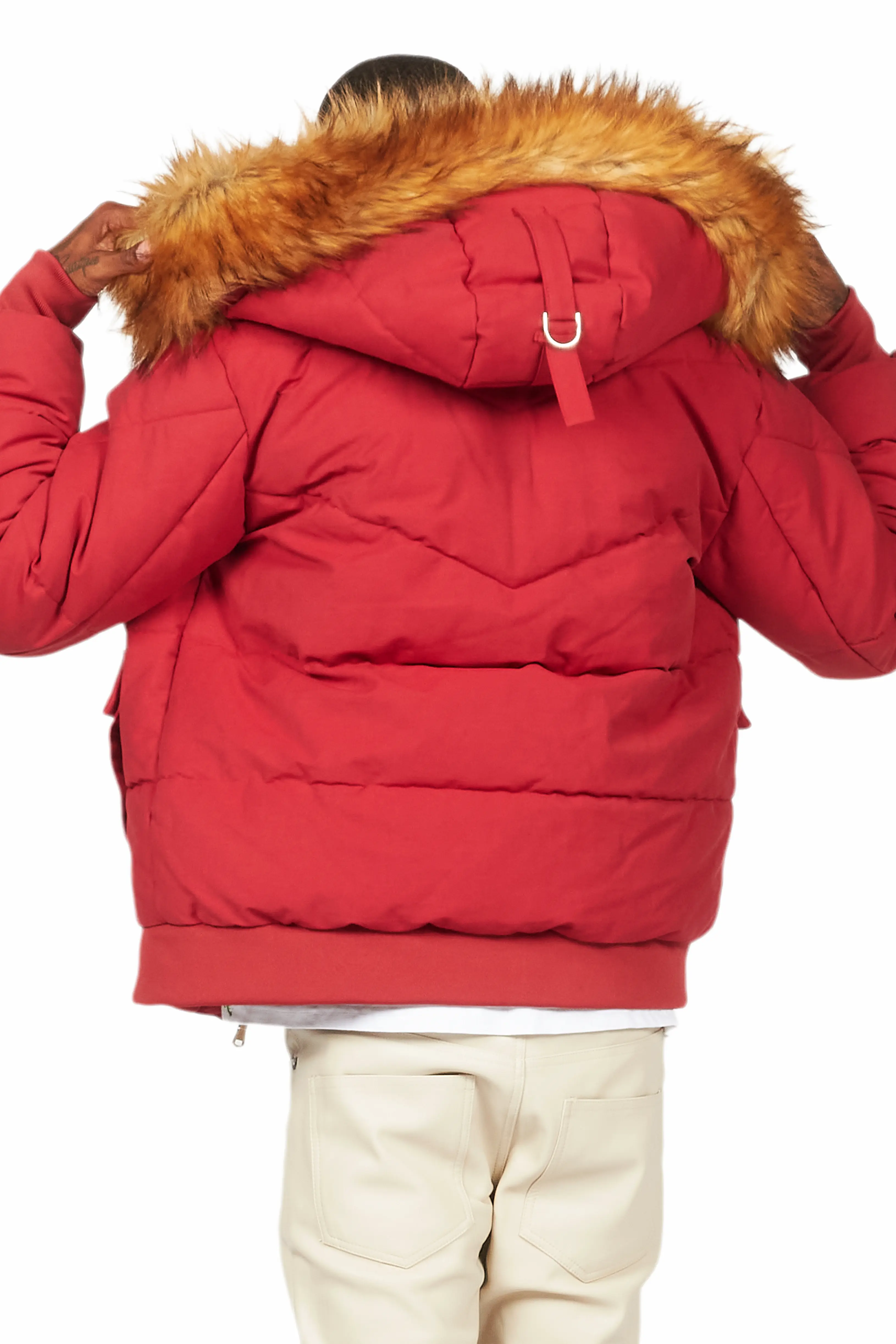 Langston Red Puffer Jacket with Fur Hood - Image 7
