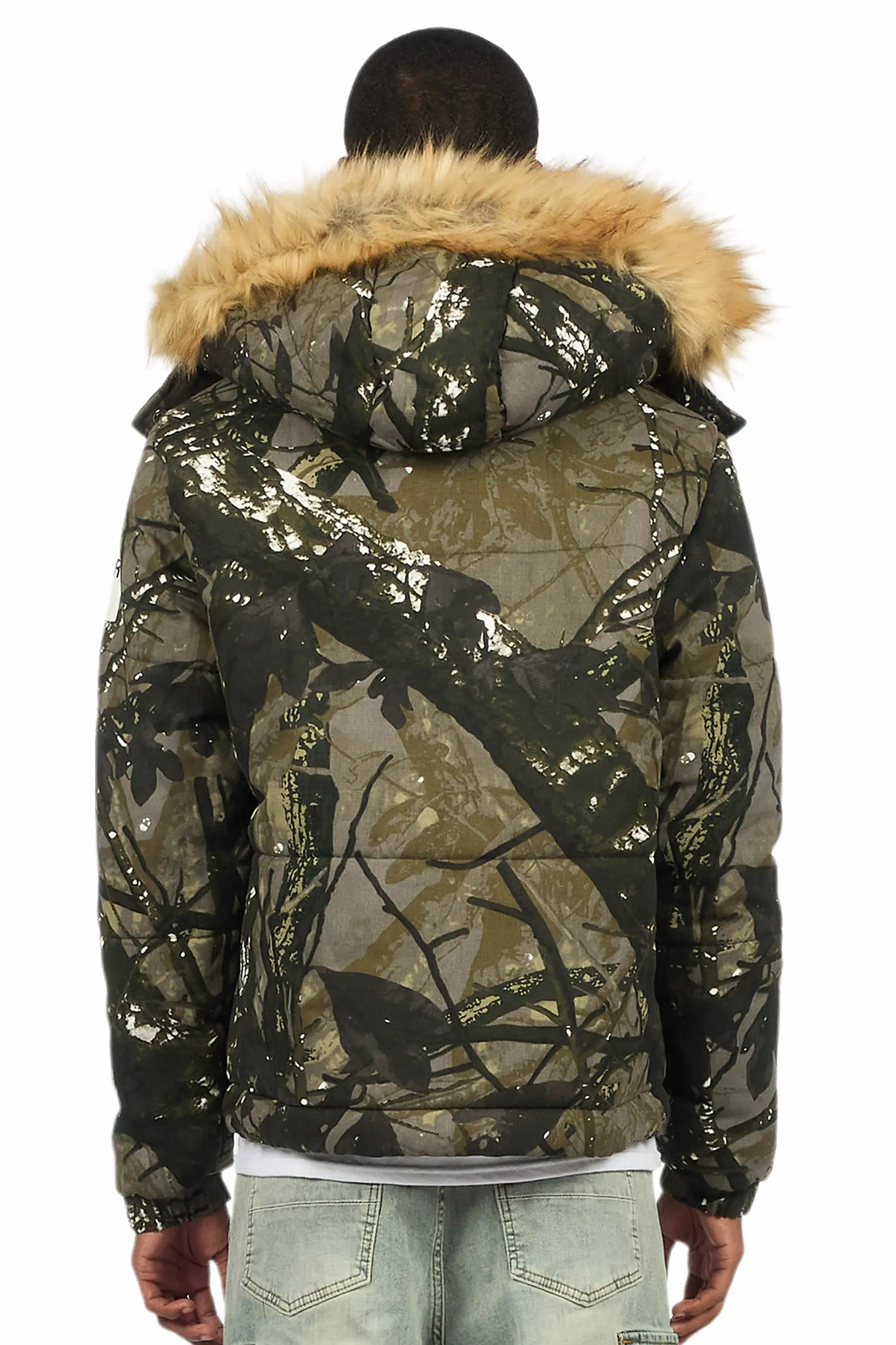 Bevis Camo Puffer Jacket With Faux Fur Hood - Image 5