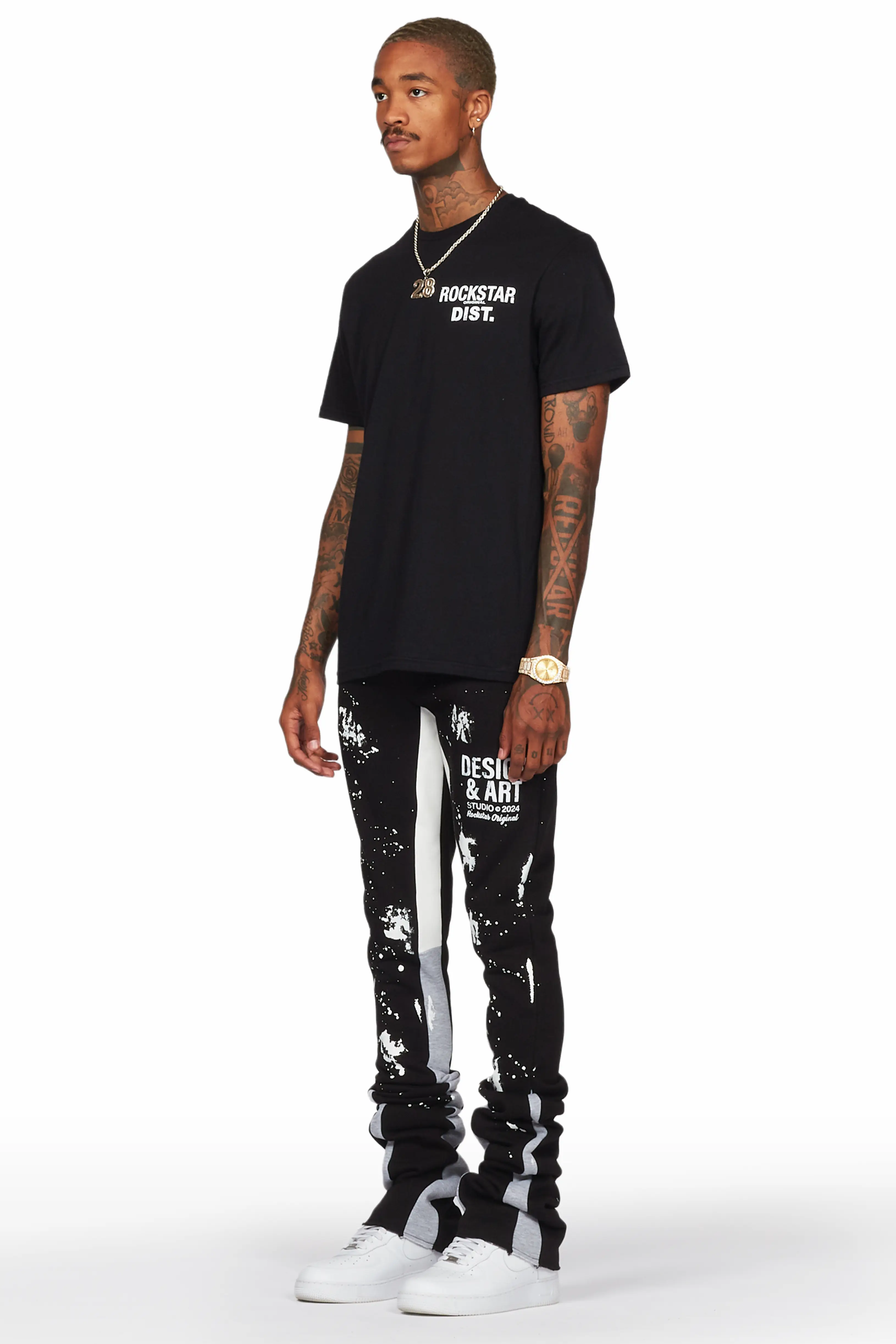 Damone Black Super Stacked Flare Track Pant - Image 6