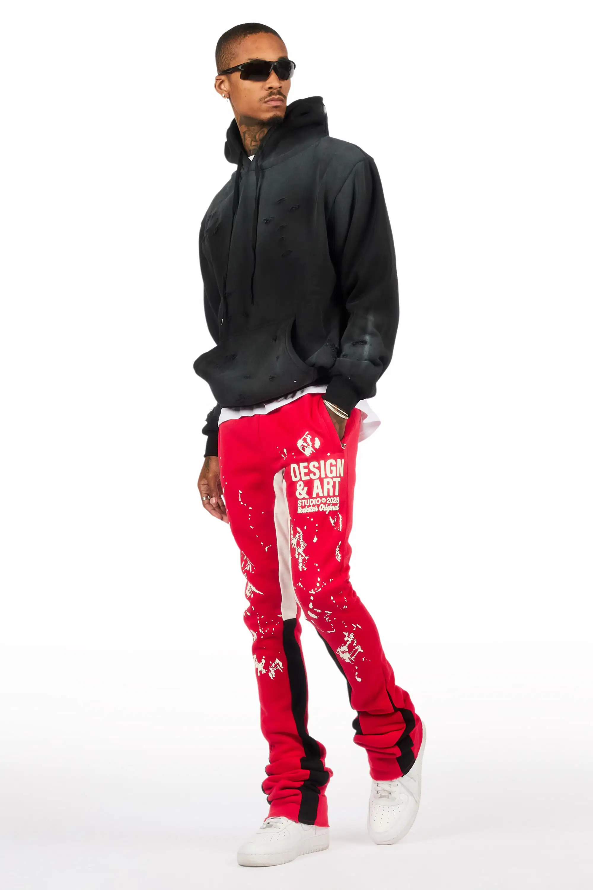 Damone Red Super Stacked Flare Track Pant - Image 5