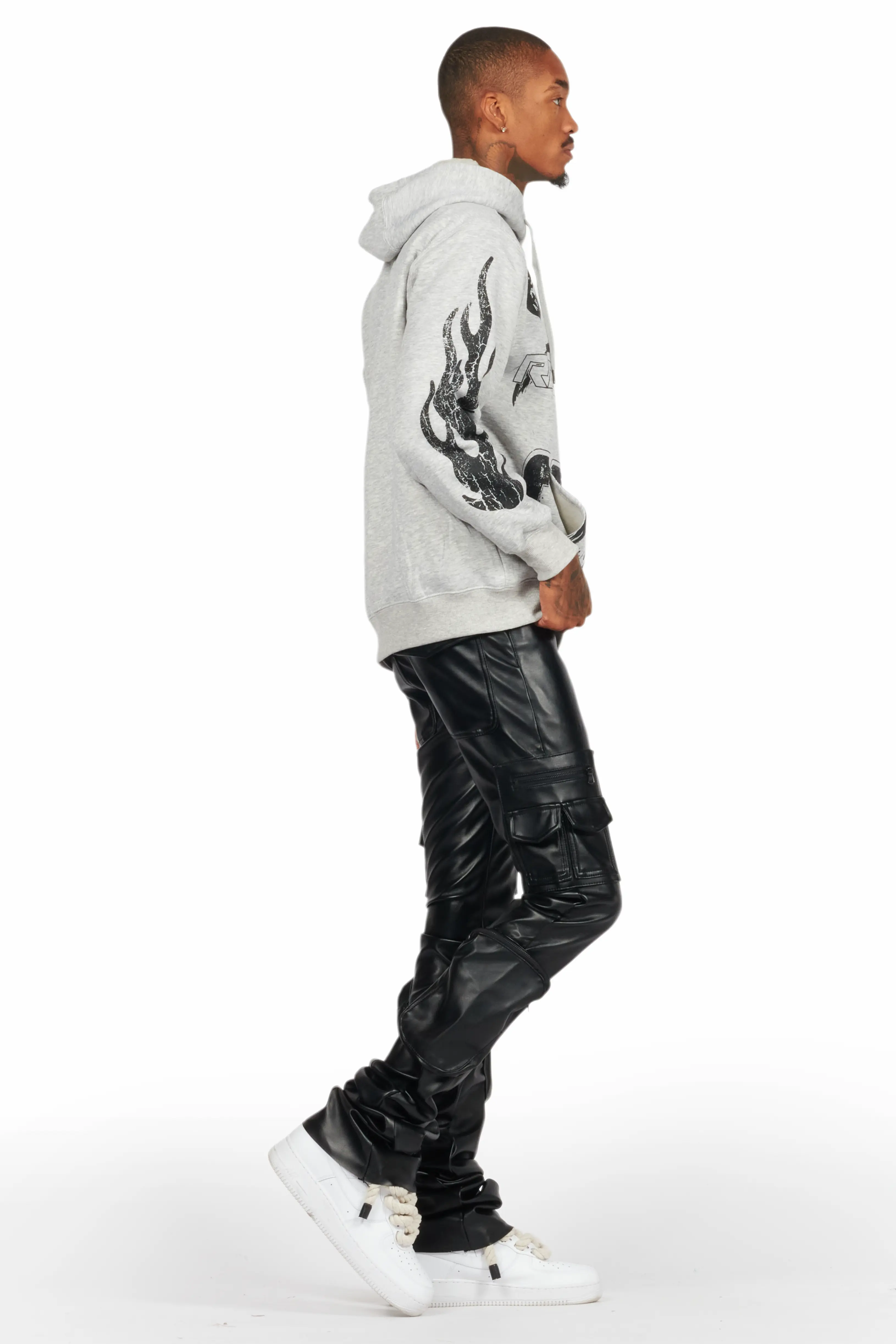 Sutton Jet Black PU Super Stacked Flare Jean - Image 4