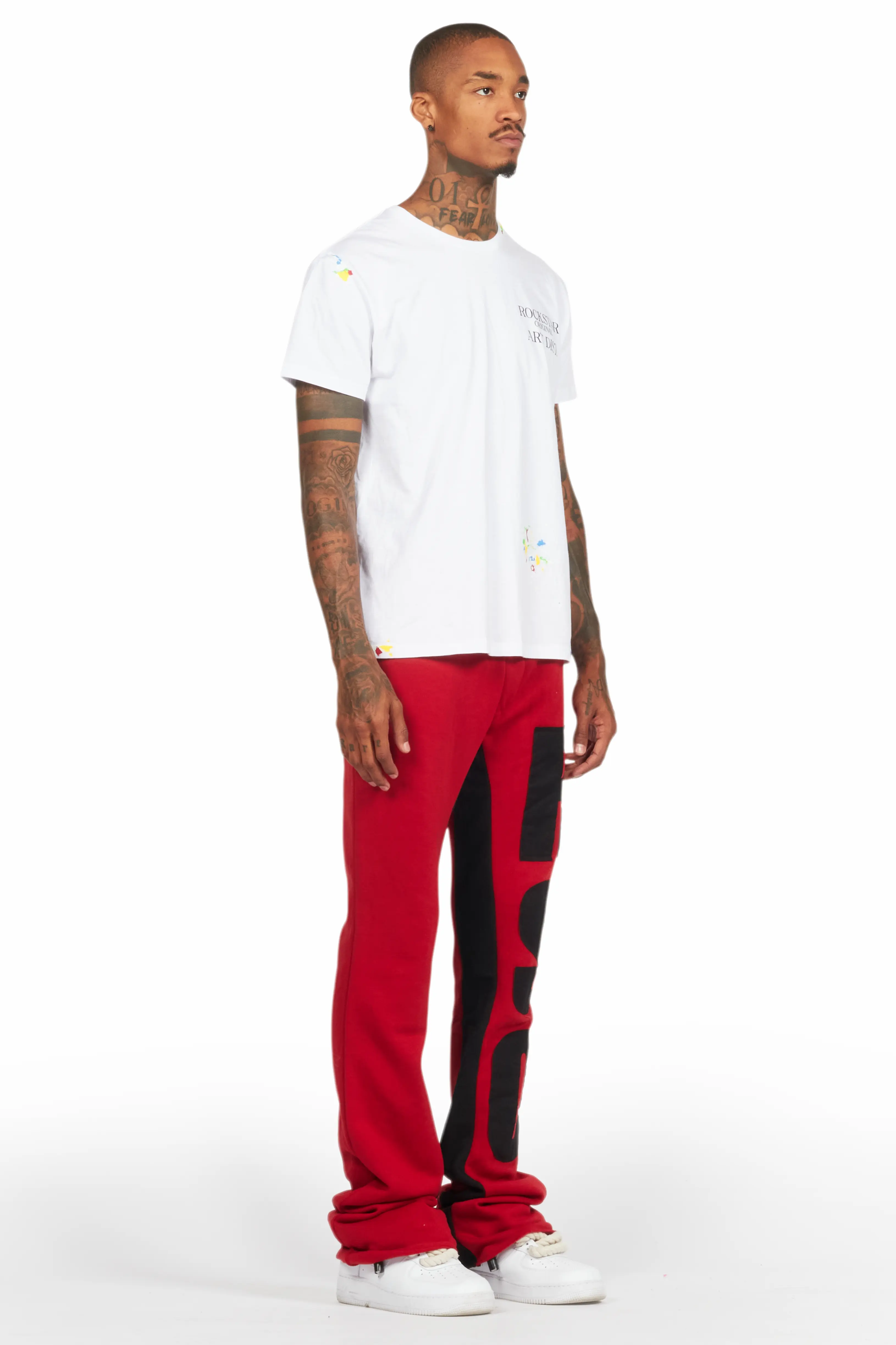 Uko Burgundy Stacked Baggy Track Pant - Image 4