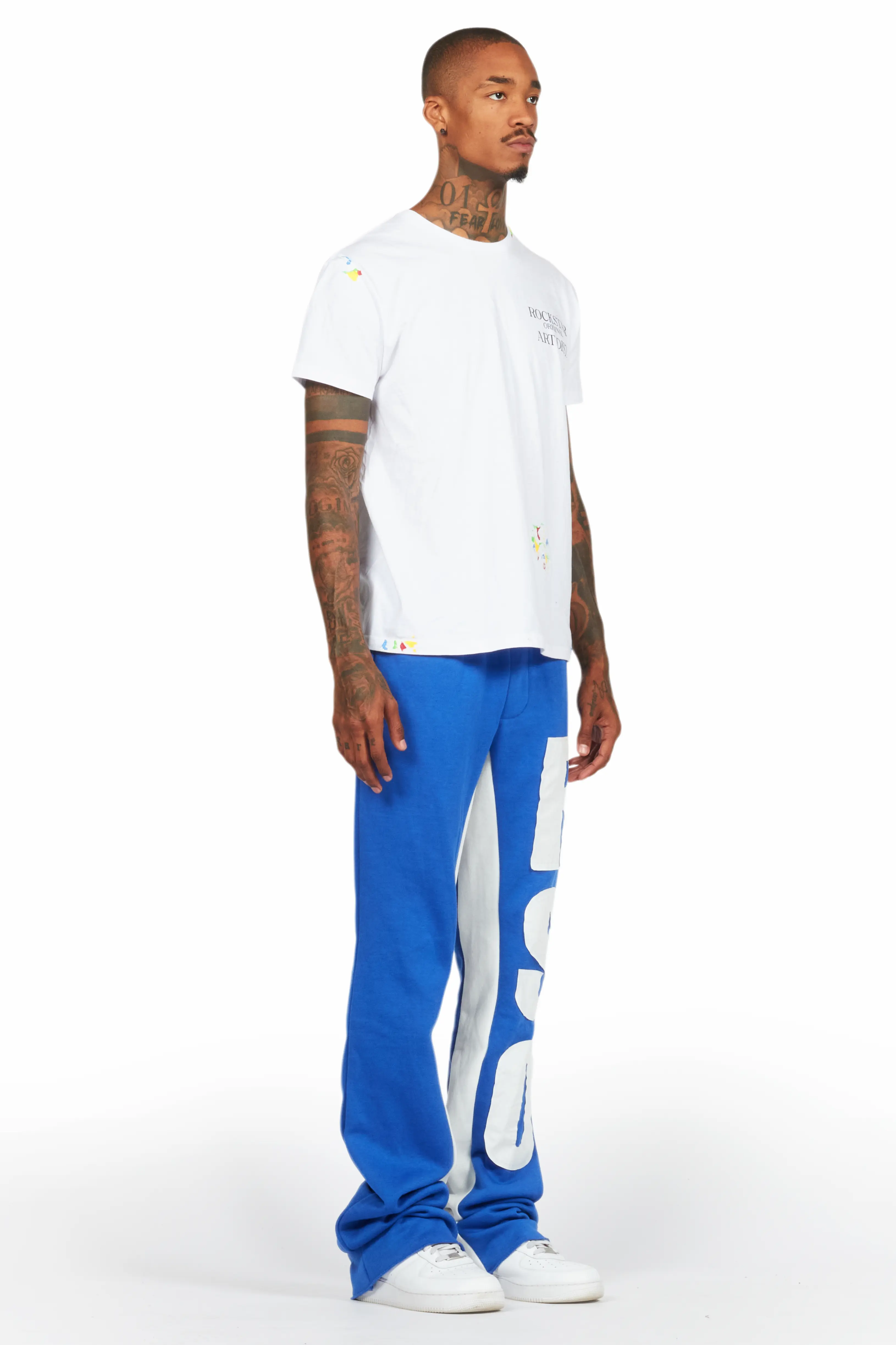 Uko Royal Blue Stacked Baggy Track Pant - Image 4