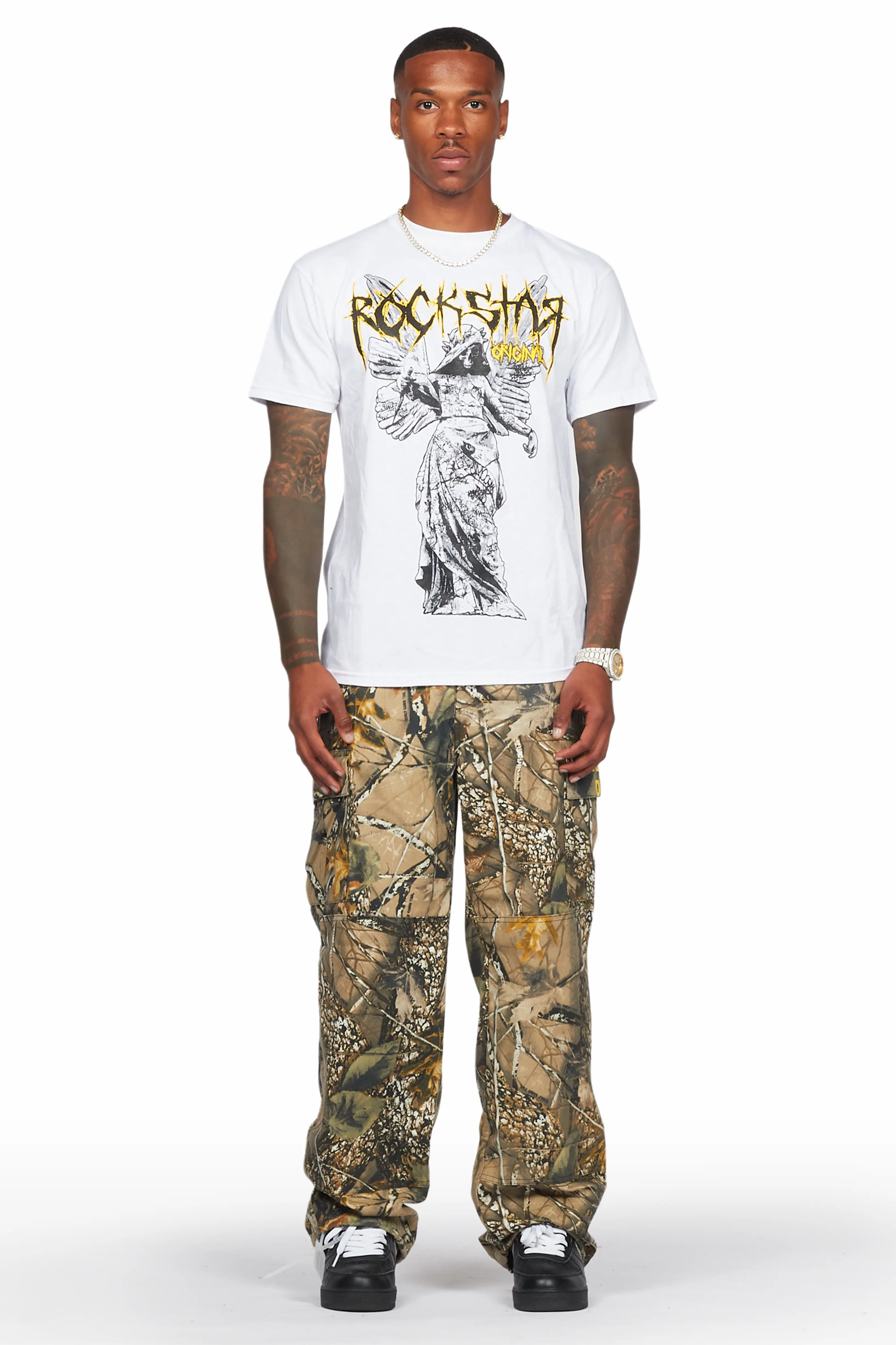 Acko Beige Tree Camo Cargo Graphic Pants - Image 3