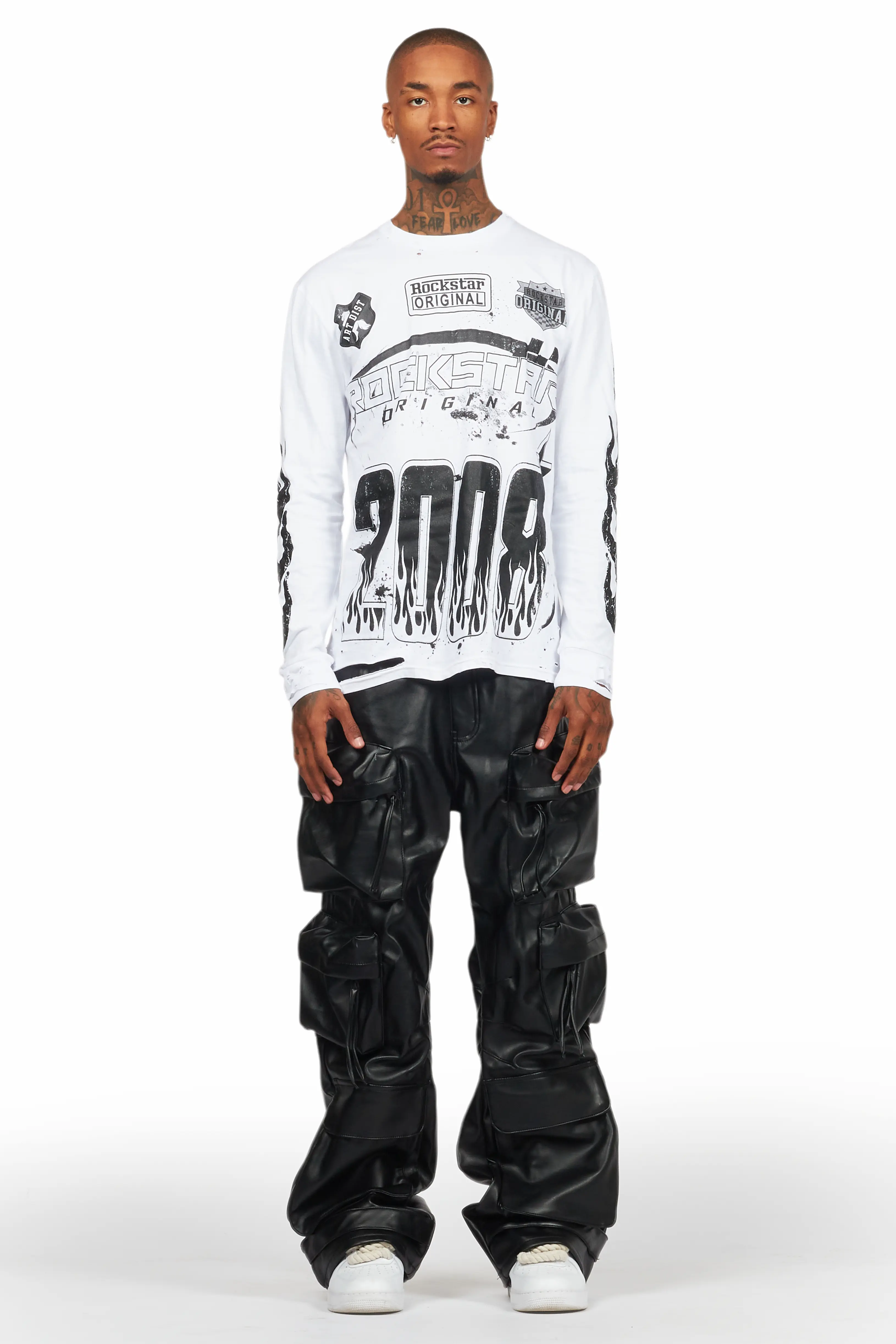 Lenz Black PU Stacked Leather Jean - Image 3