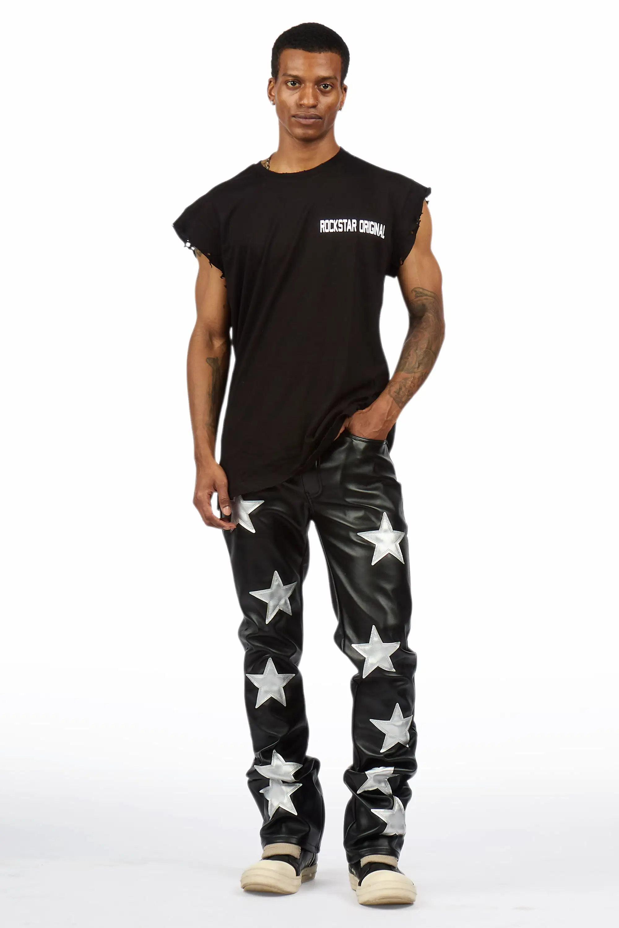 Steen Black/Silver PU Stacked Flare Jean - Image 3