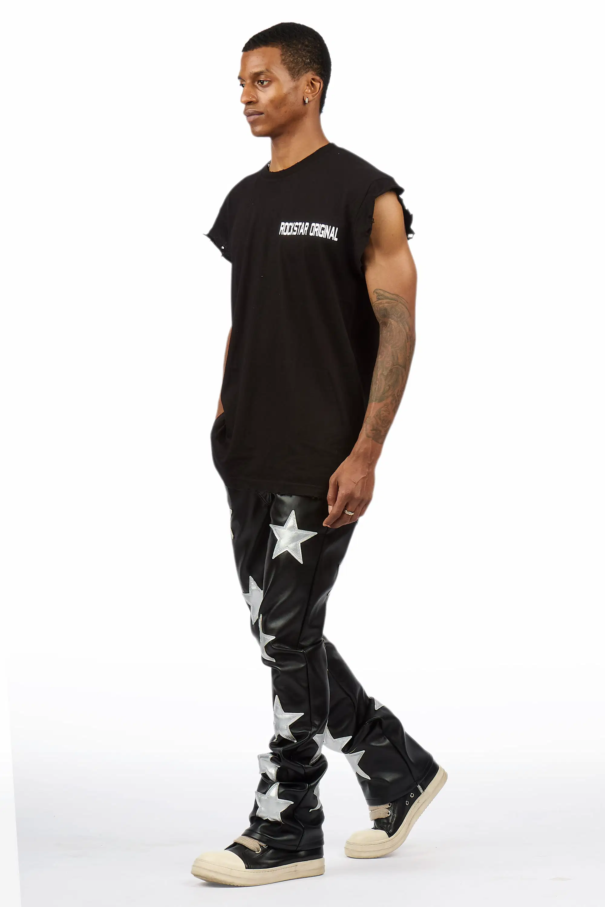 Steen Black/Silver PU Stacked Flare Jean - Image 5