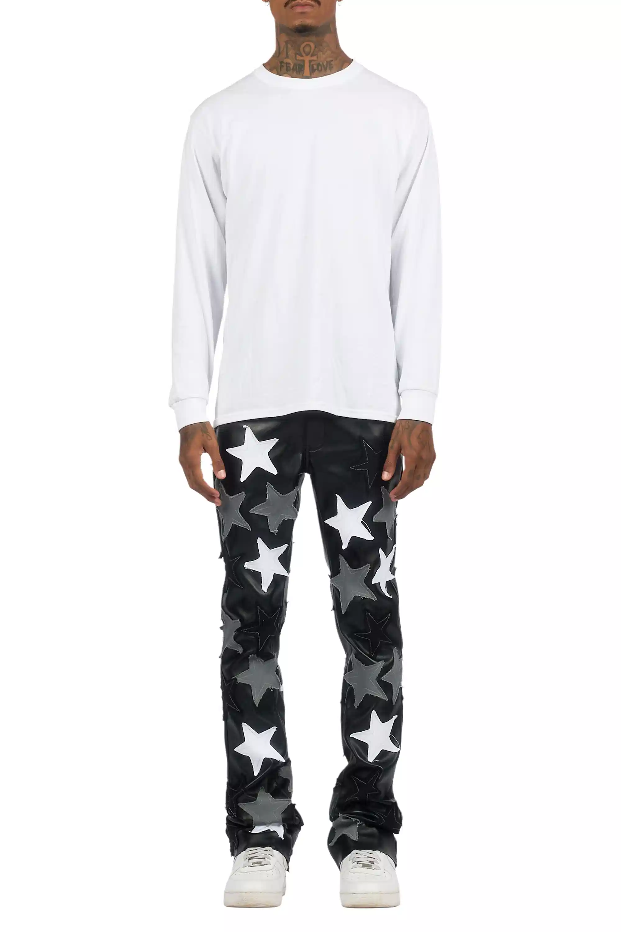 Starlane Black Stacked Flare PU Pants - Image 9