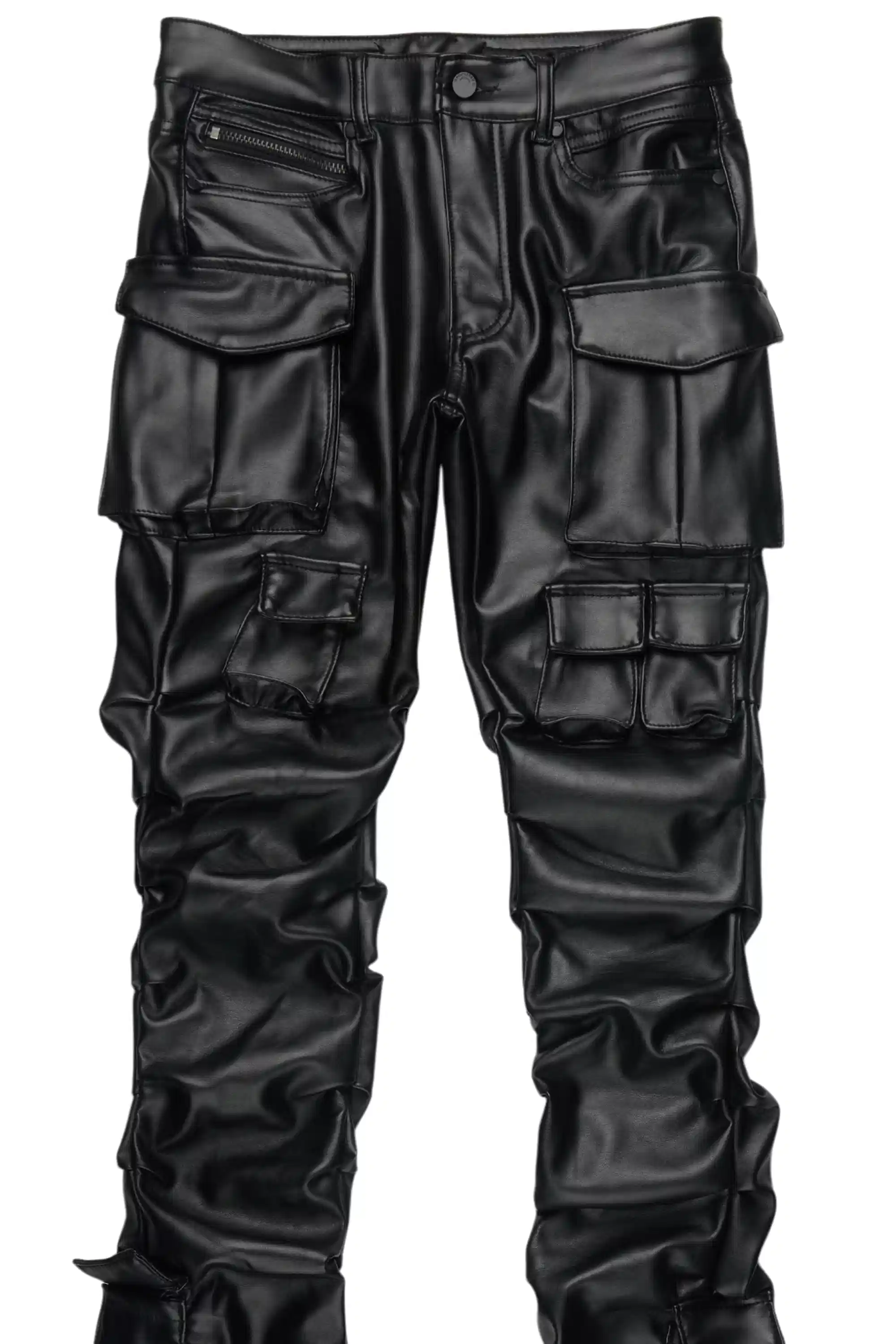 Gentry Black Stacked Flare PU Pants - Image 7
