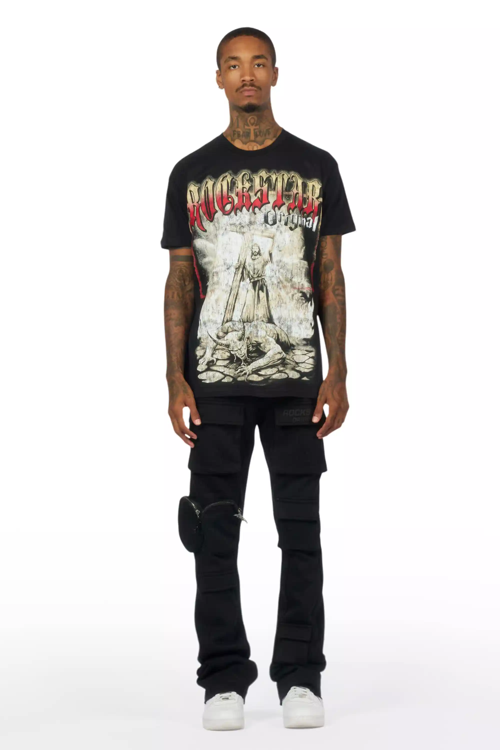 Noriko Black/Black Stacked Flare Track Pant - Image 3