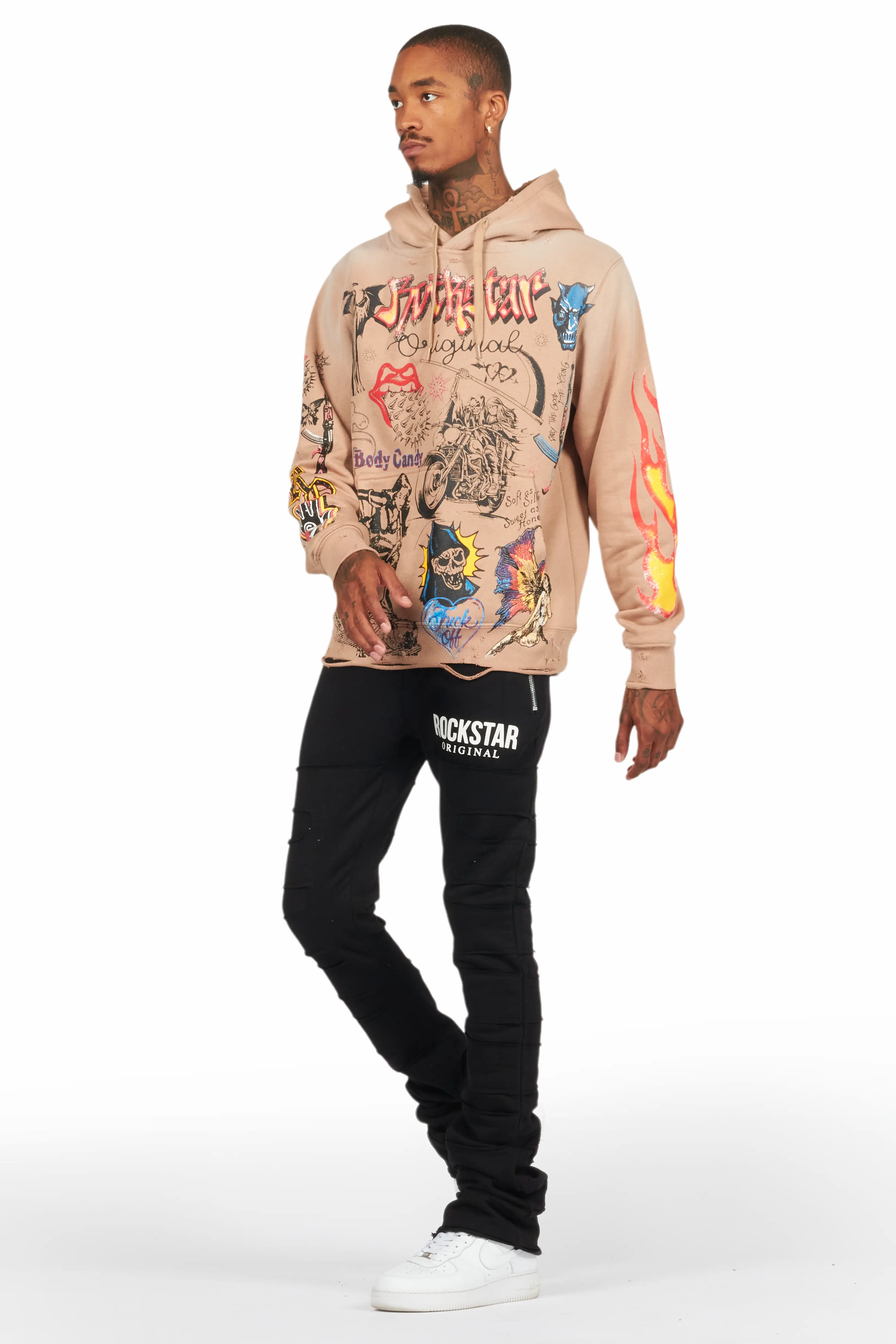 Emilio Black Stacked Flare Track Pant - Image 6