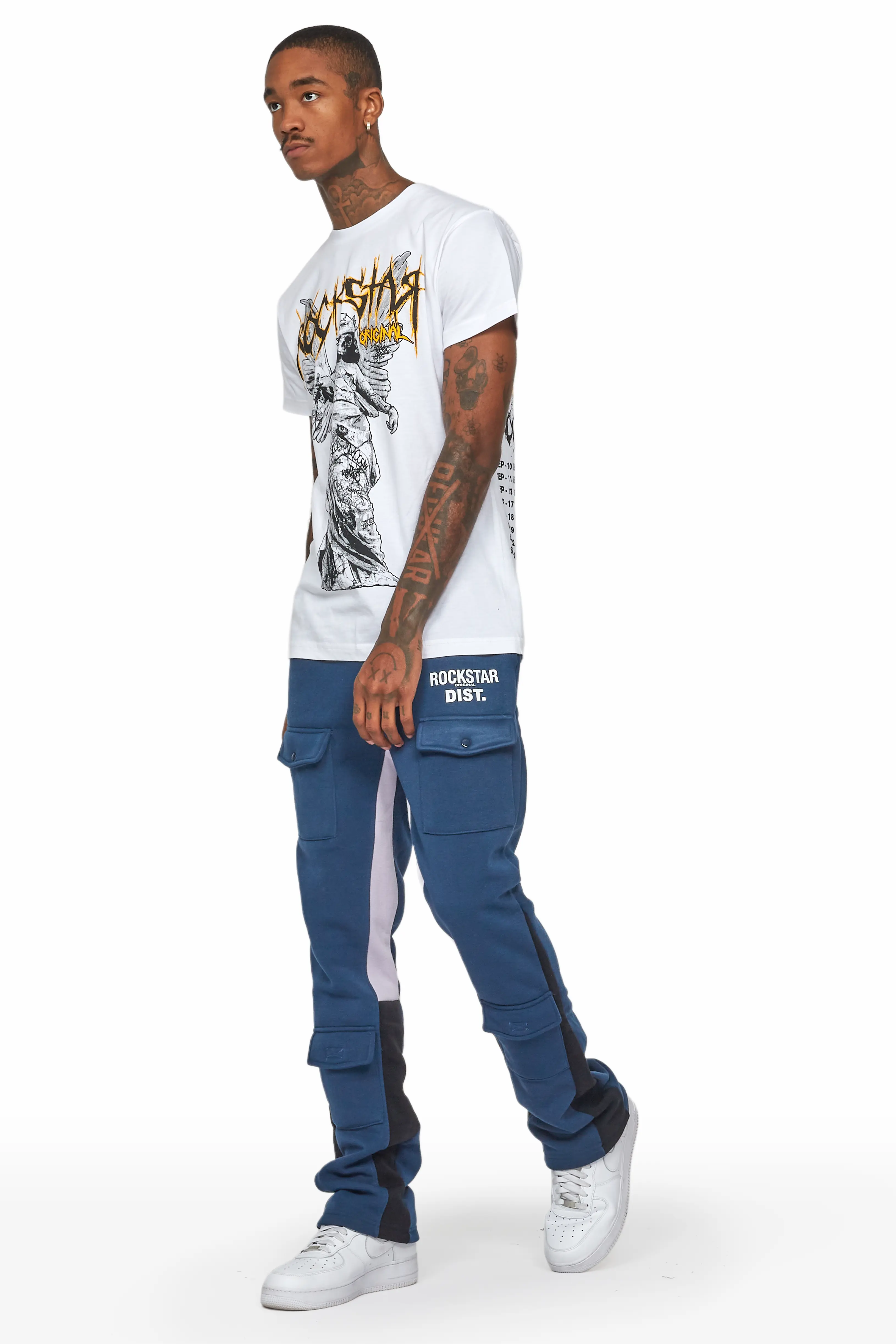 Joncarlo Navy Stacked Flare Track Pant - Image 4