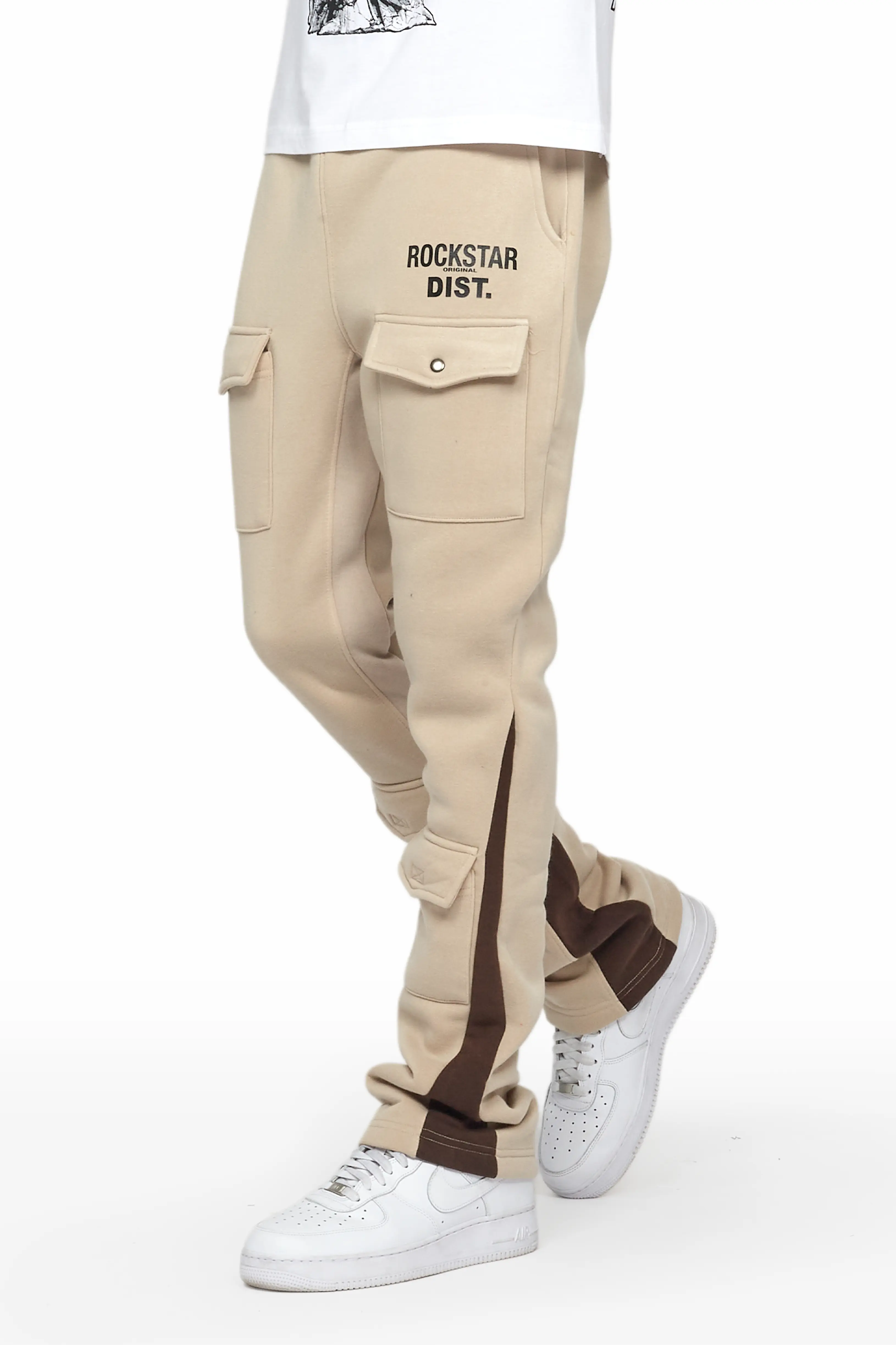 Joncarlo Taupe Stacked Flare Track Pant