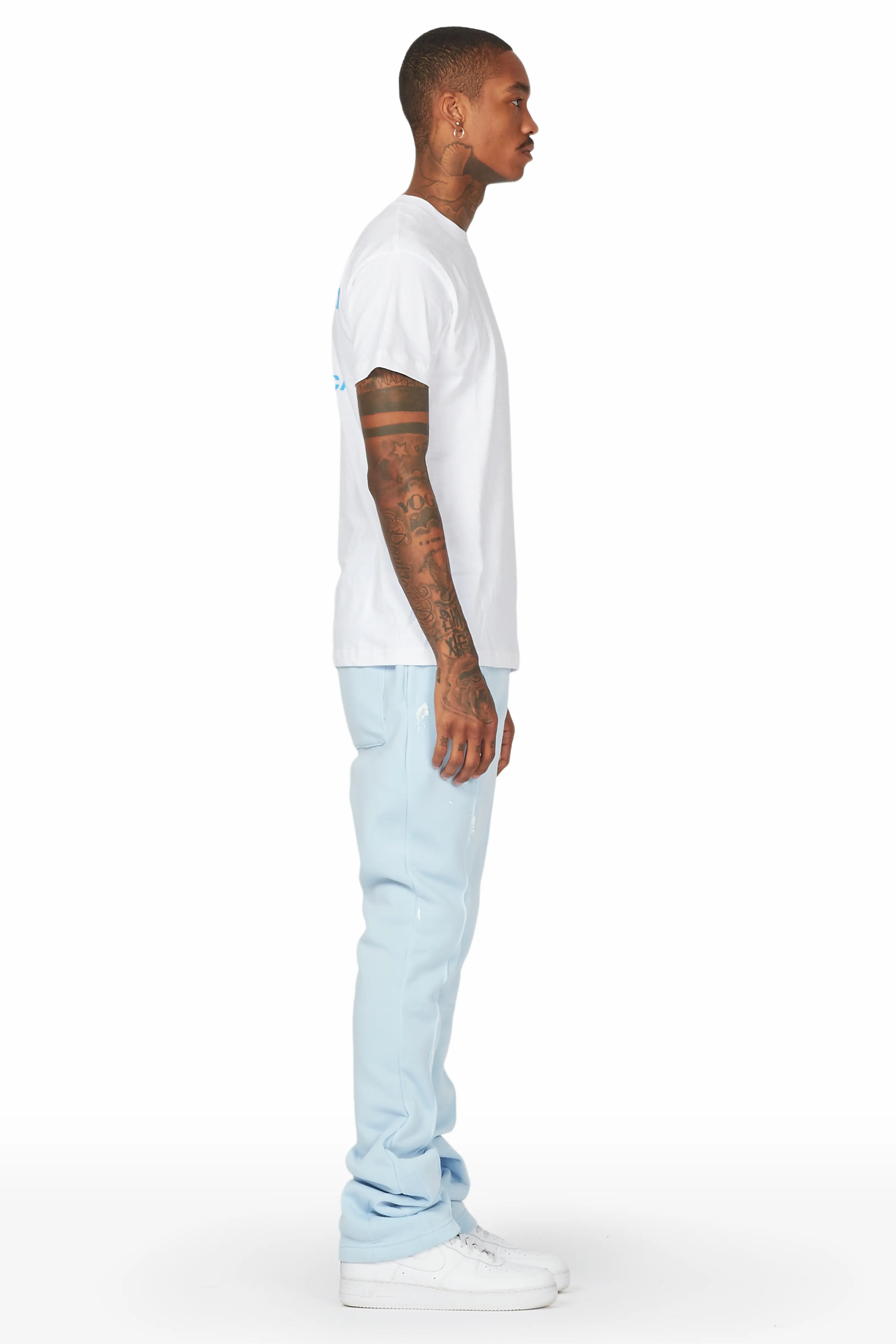 Angelo Sky Blue Patchwork Stacked Flare Pants - Image 4