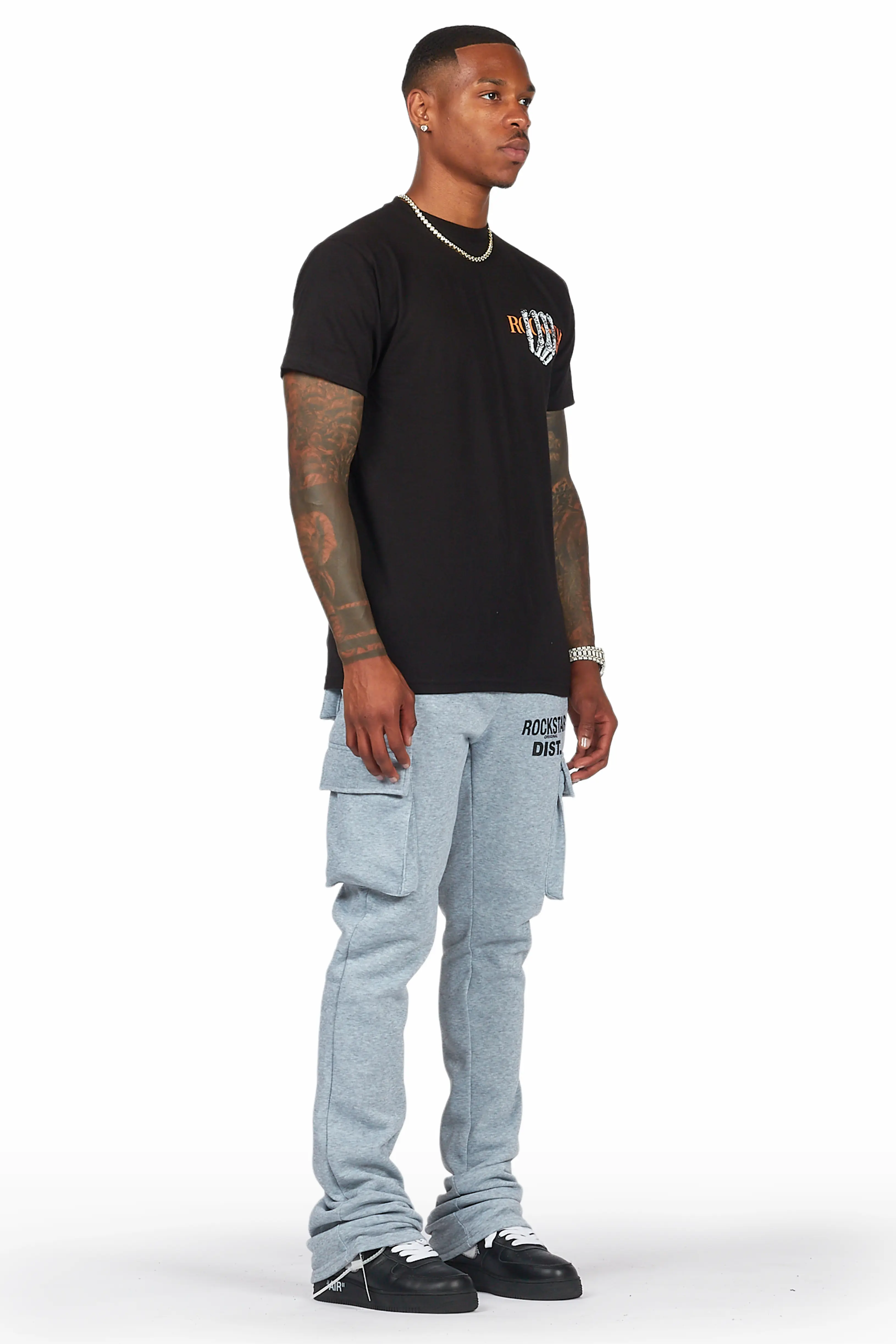 Alpine Heather Grey Stacked Flare Cargo Pant - Image 4