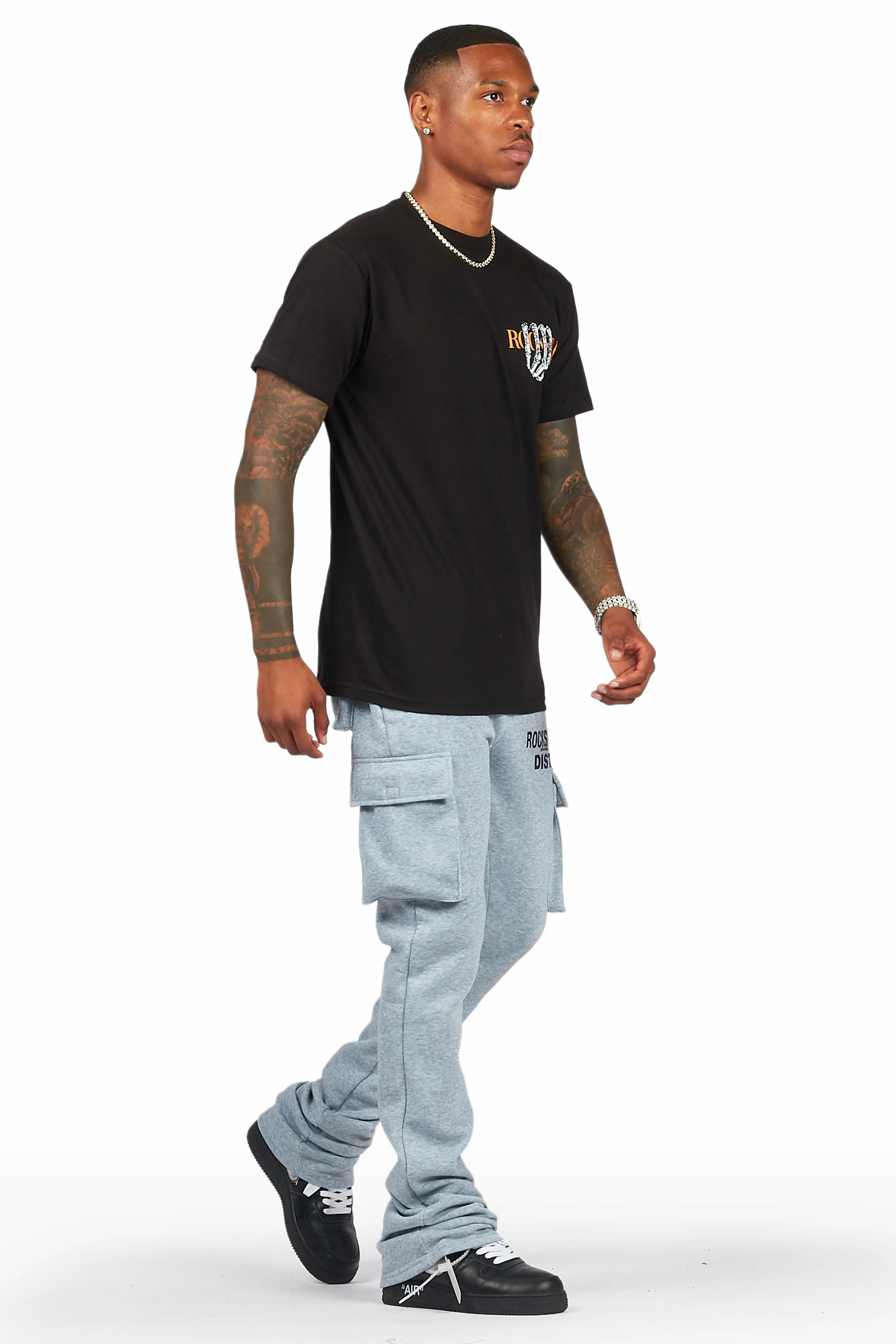 Alpine Heather Grey Stacked Flare Cargo Pant - Image 7