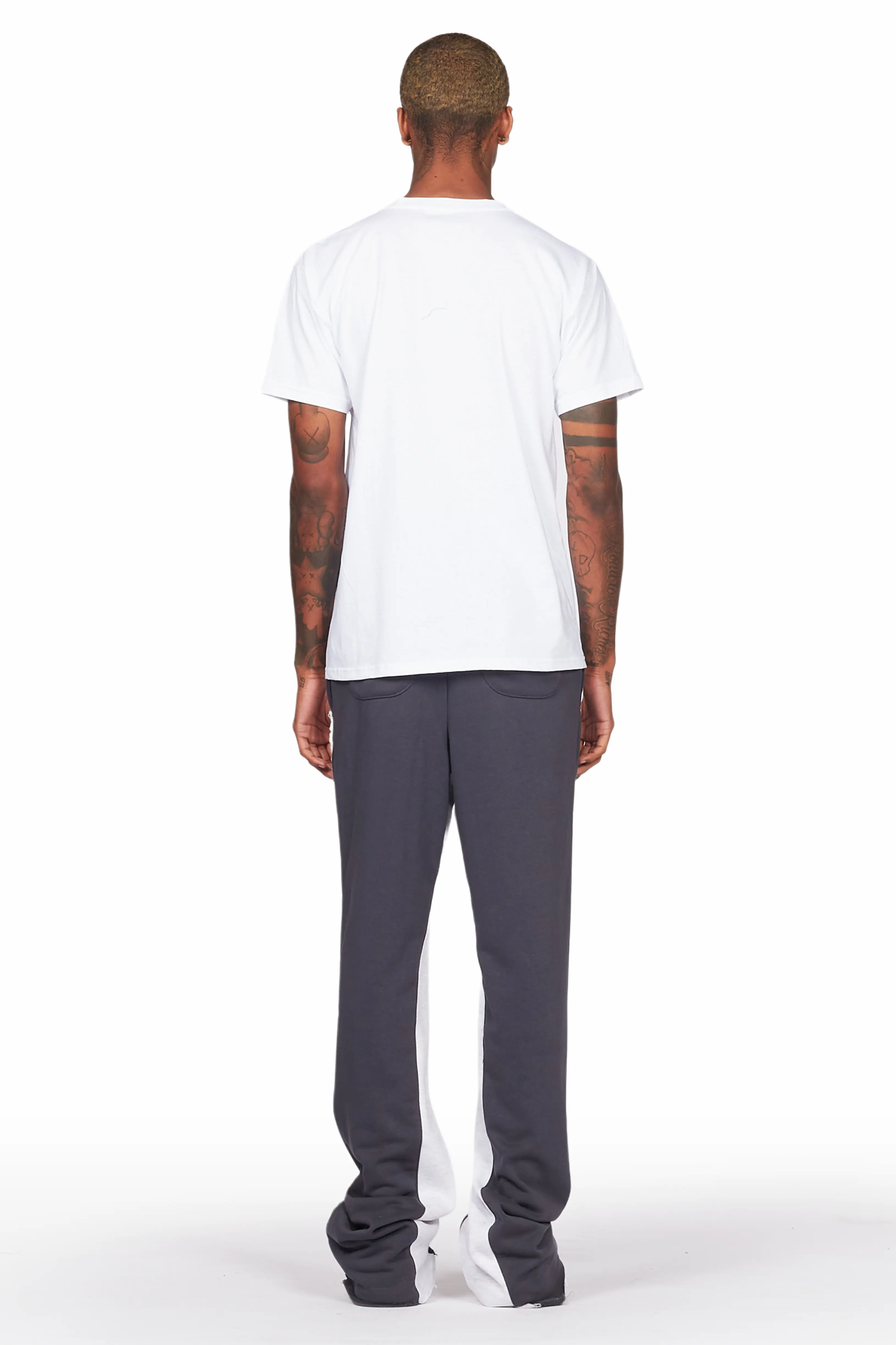 Baback Charcoal Patchwork Stacked Baggy Flare Pants - Image 5