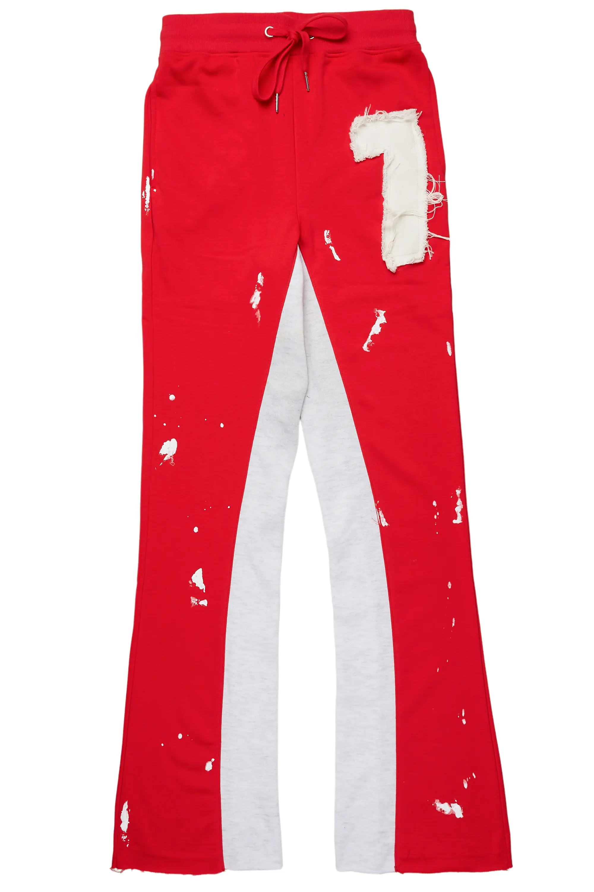 Baback Red Patchwork Stacked Baggy Flare Pants - Image 2