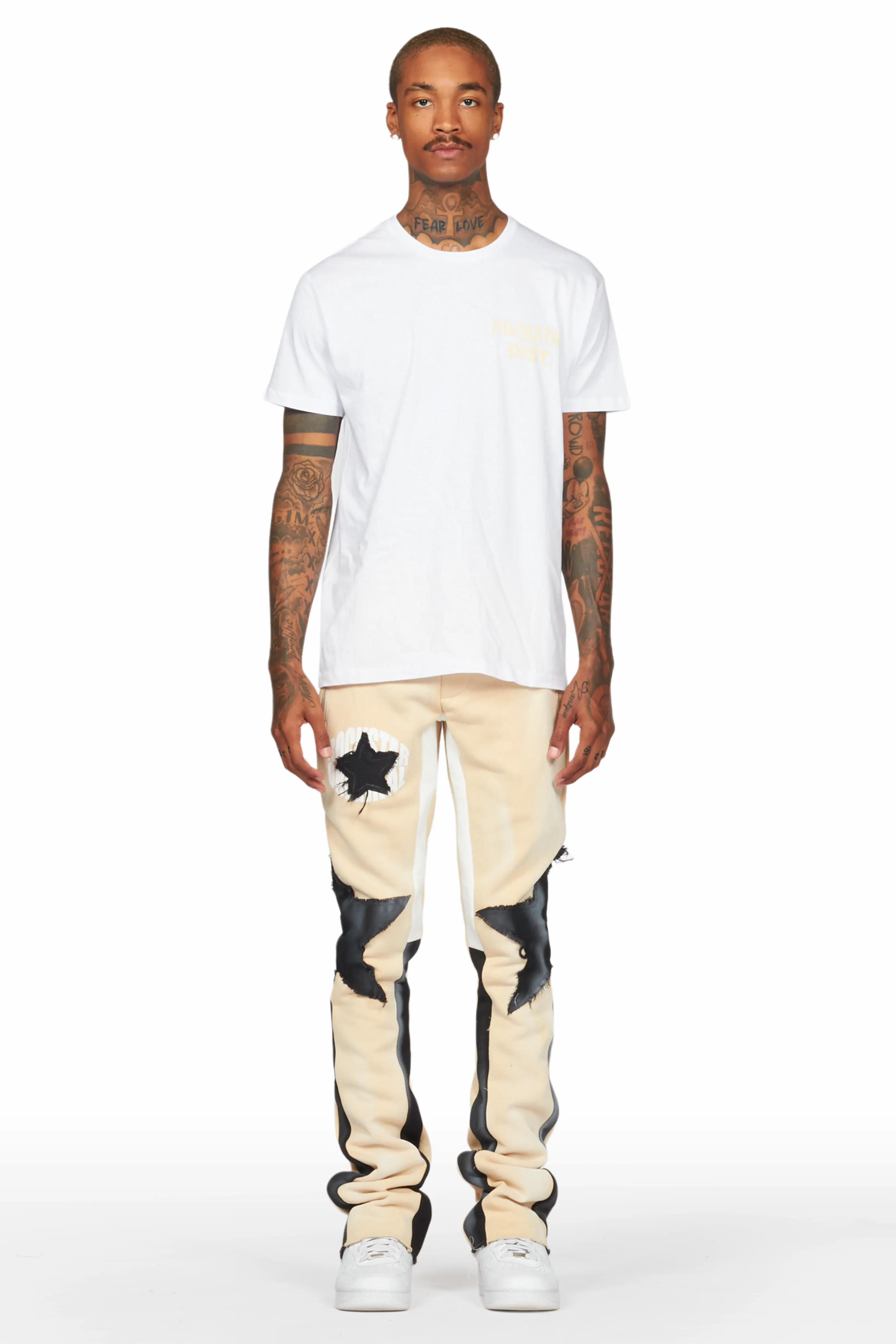 Capron Beige Patchwork Stacked Flare Pants - Image 3