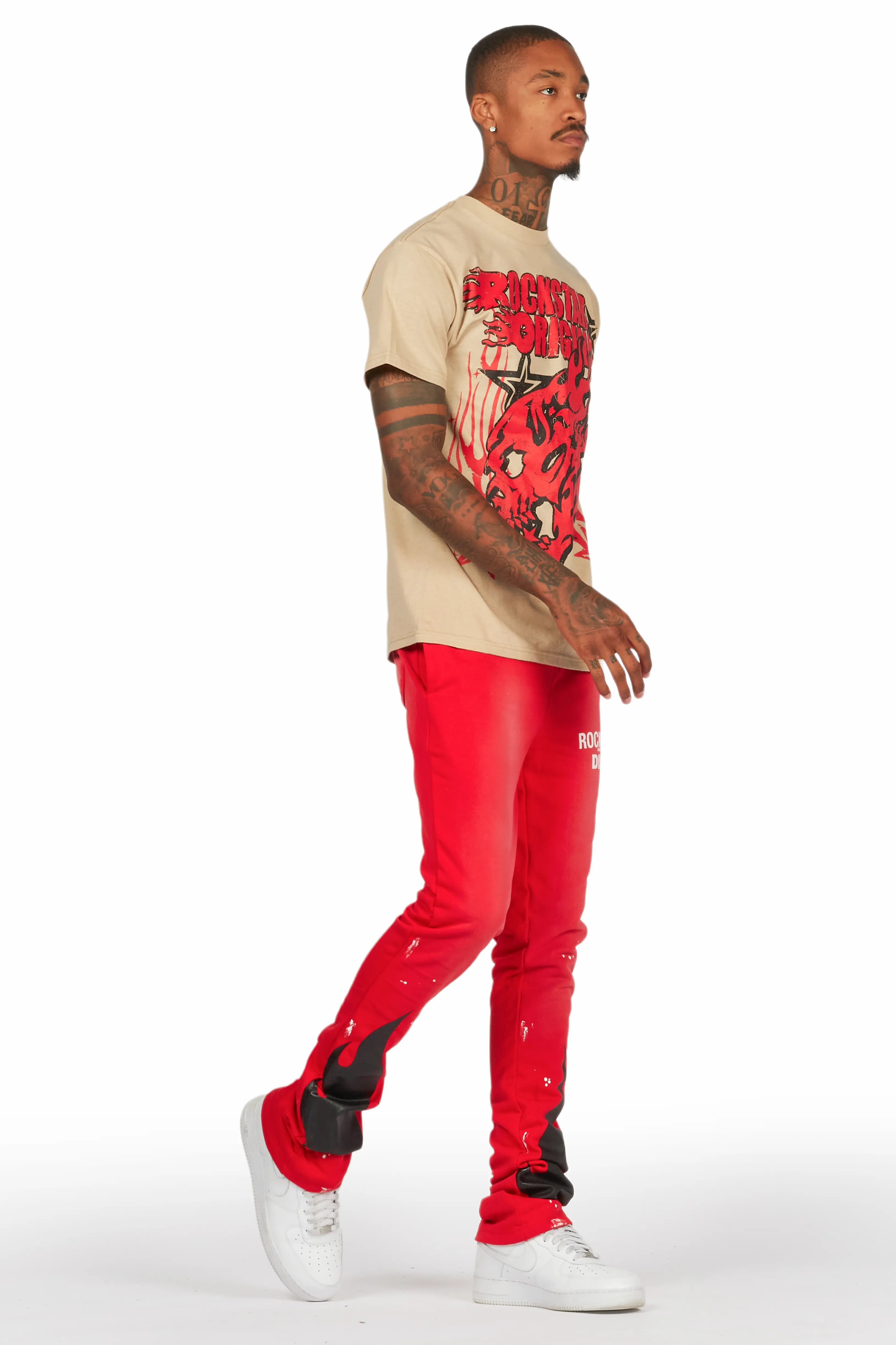 Damani Red Patchwork Stacked Flare Pants - Image 7