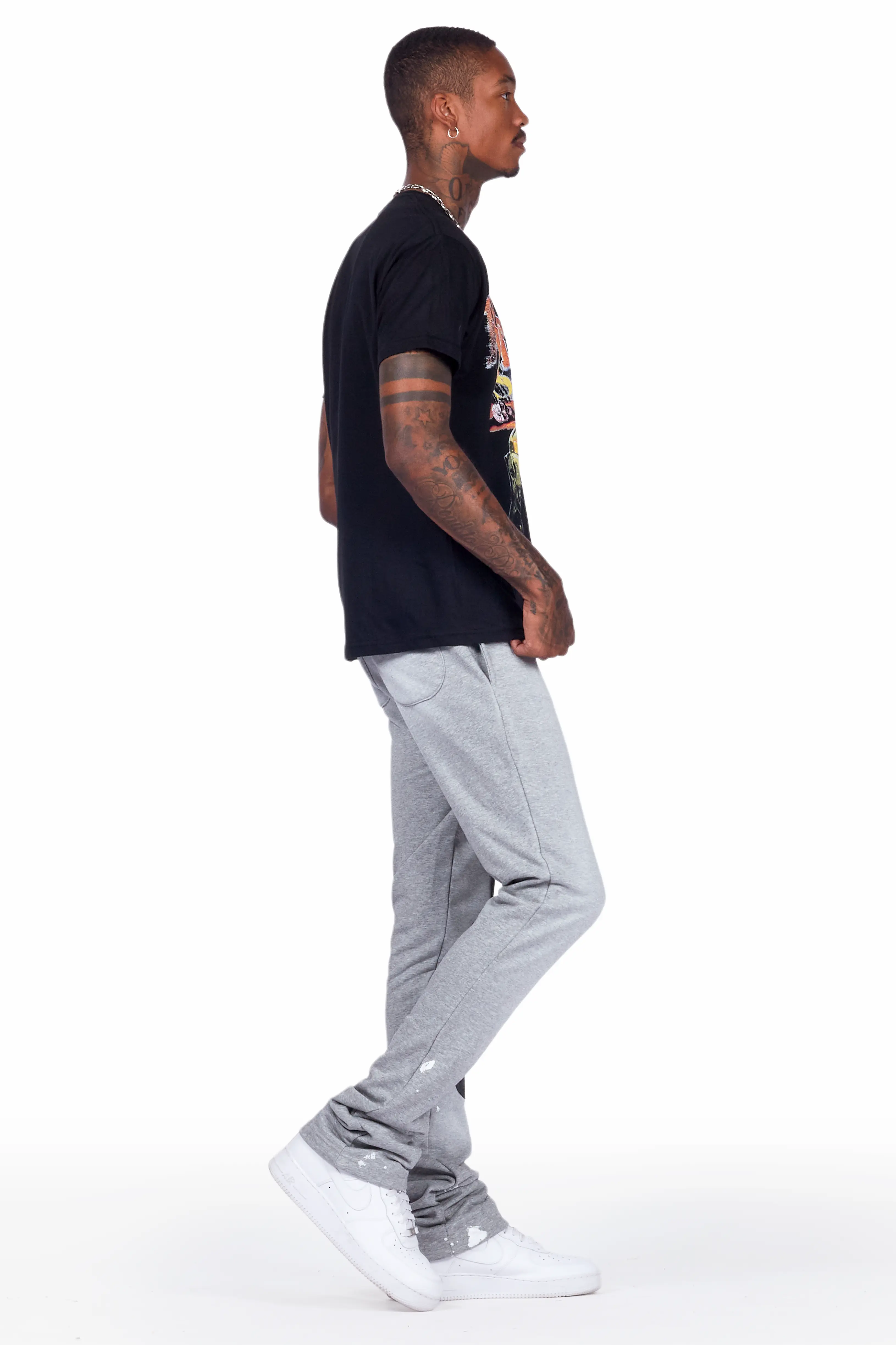 Acotas Grey Patchwork Stacked Flare Pants - Image 4