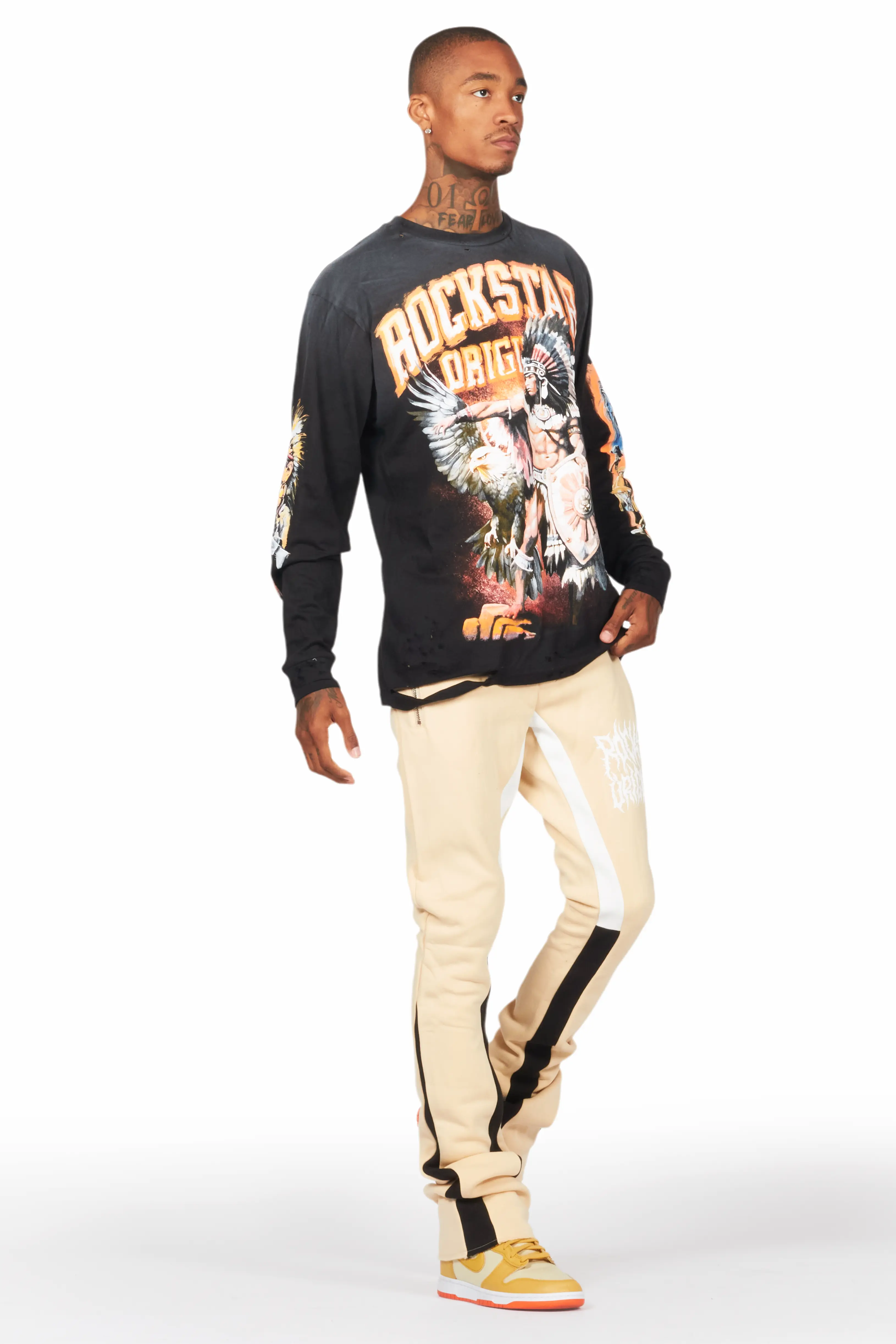 Flamur Beige Stacked Flare Pant - Image 7