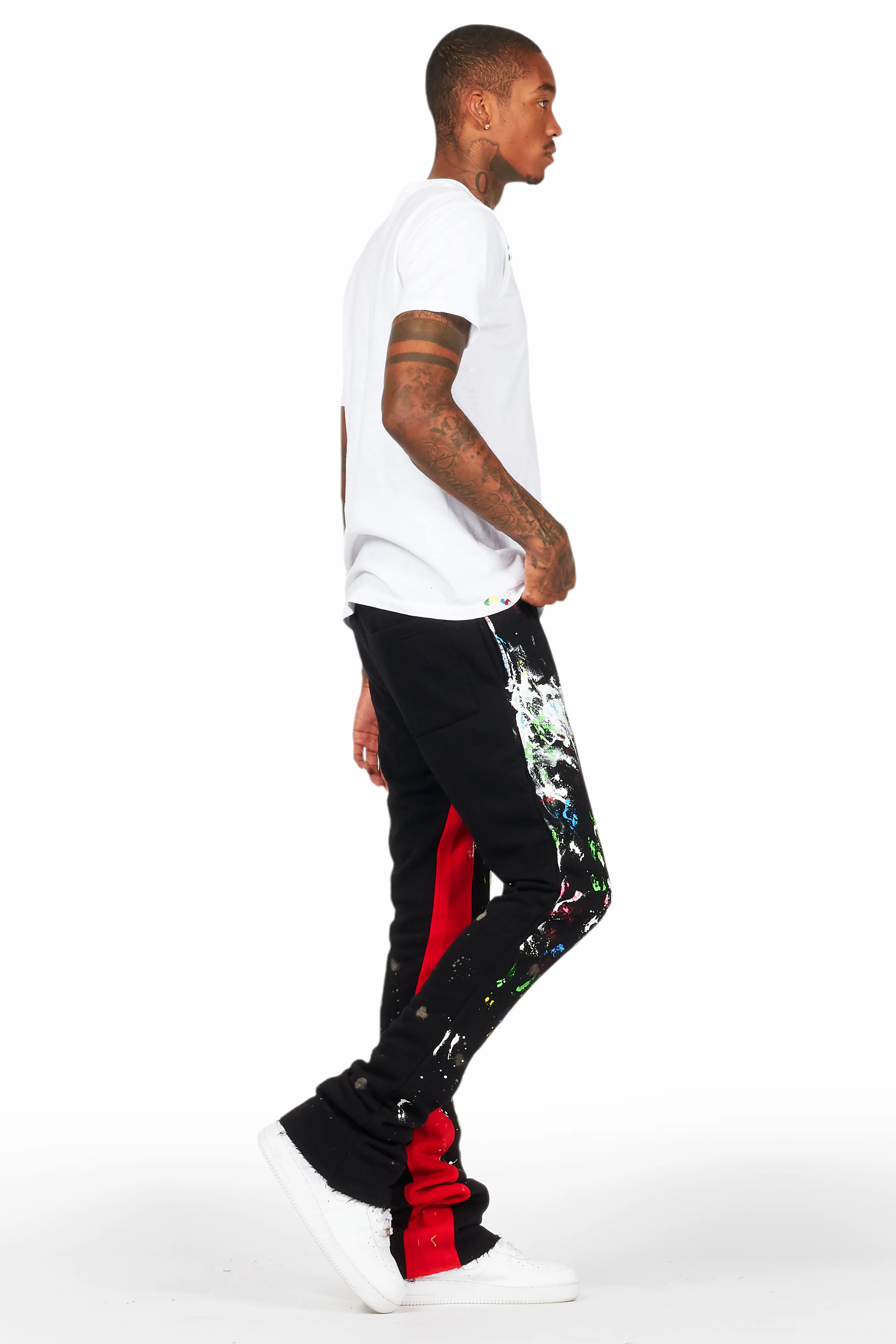 Washi Black Patchwork Stacked Flare Track Pant - Image 4