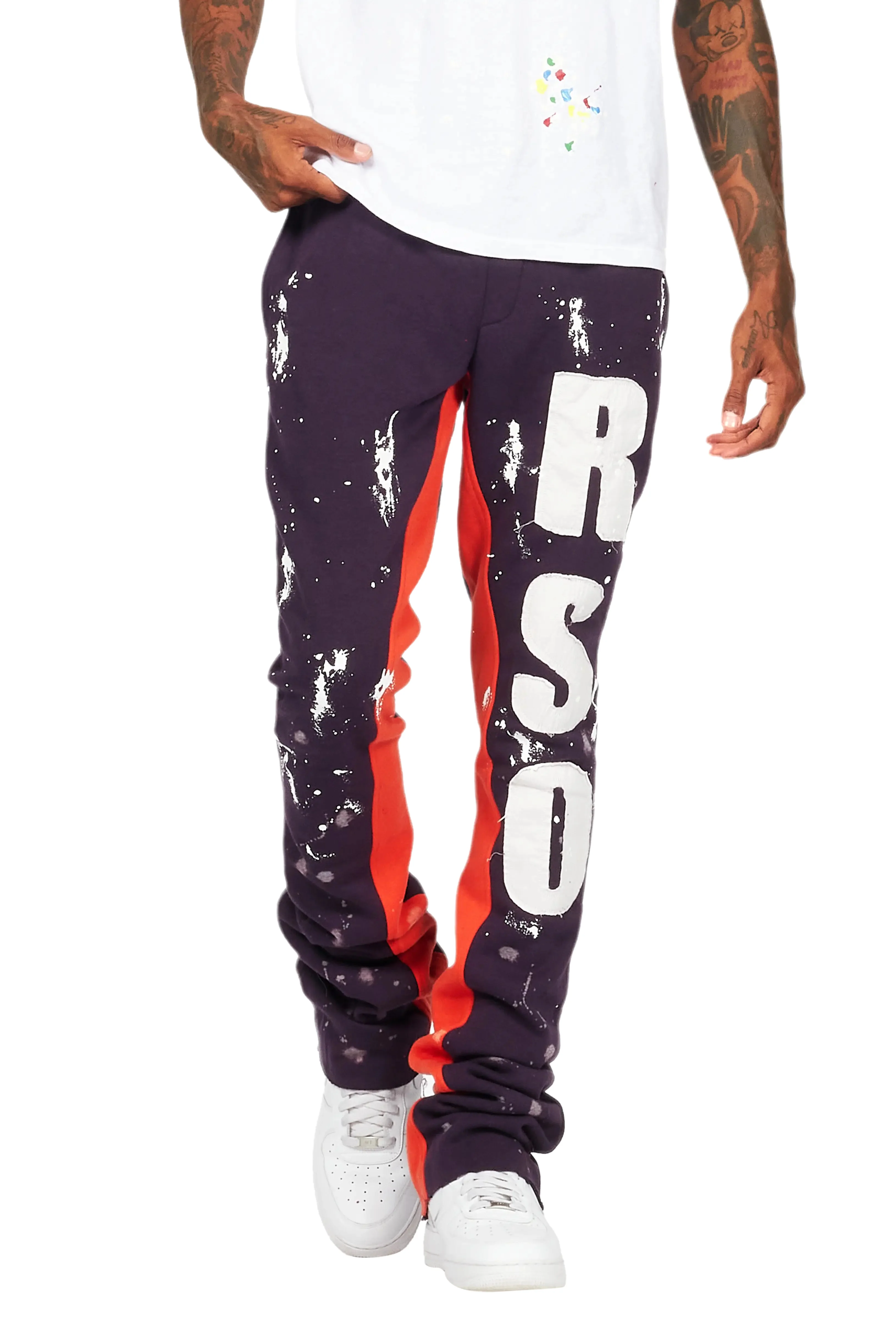 Ulmer Purple Patchwork Stacked Flare Track Pant - Image 10