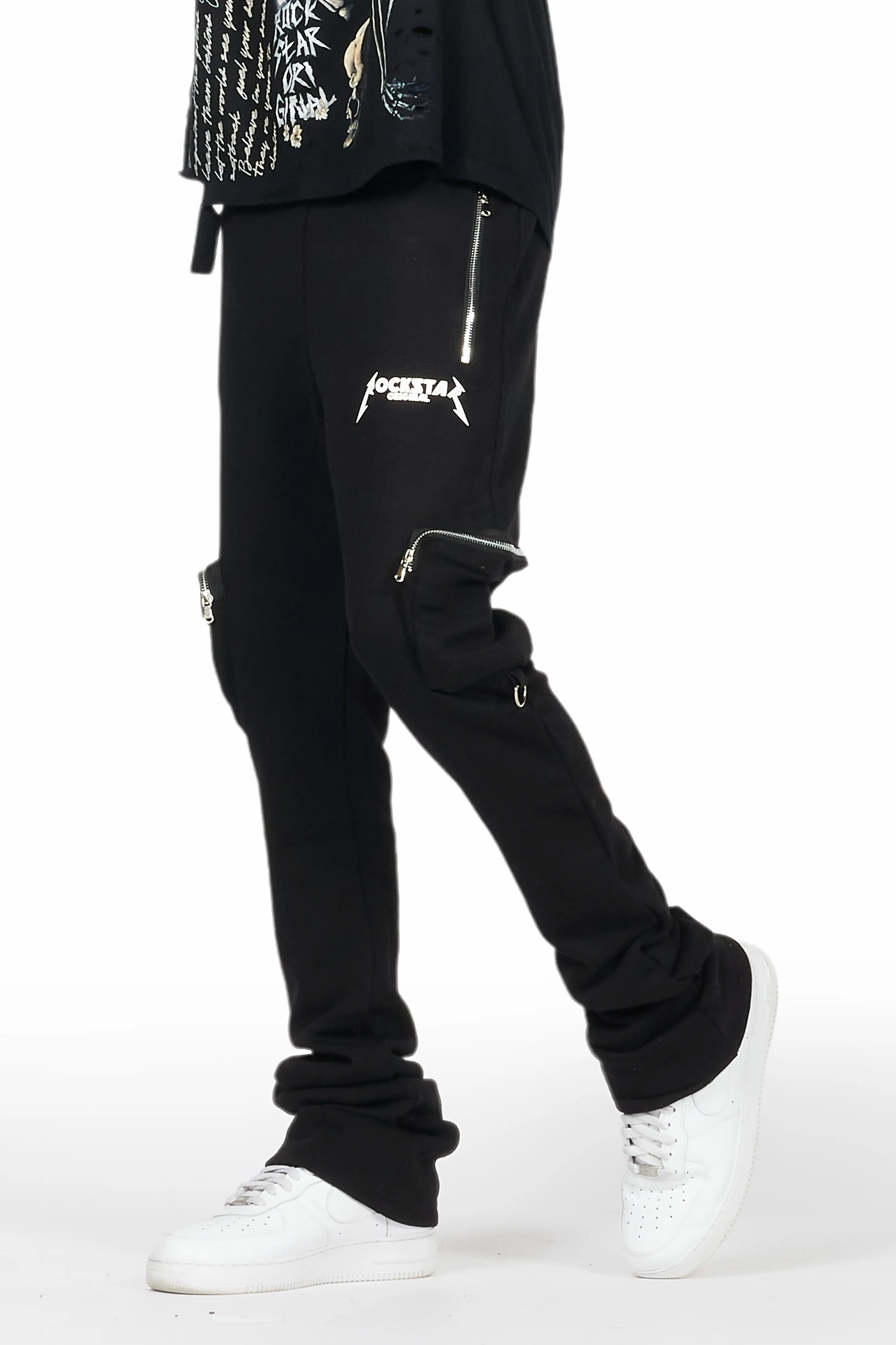 Colin Black Stacked Flare Track Pant
